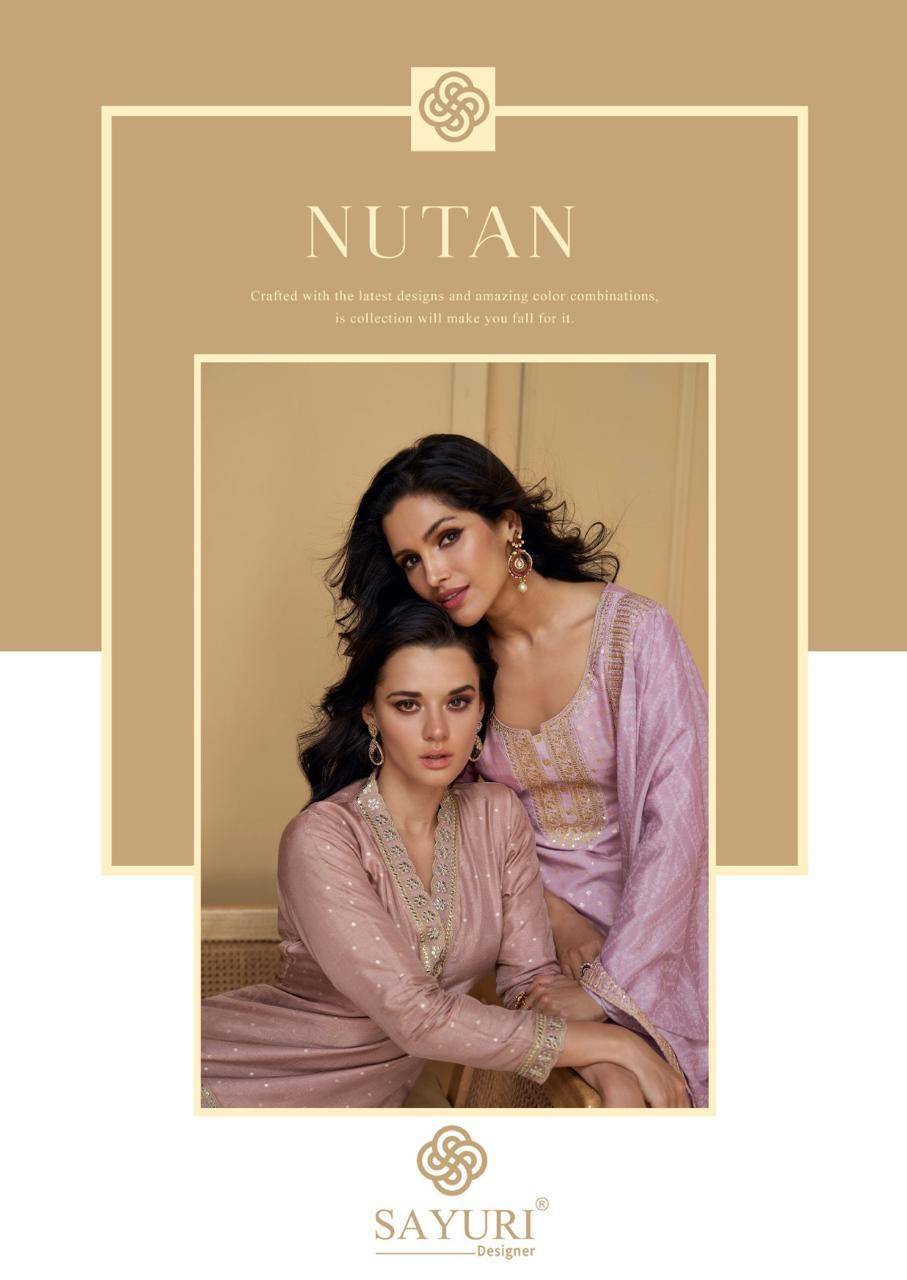 Nutan By Sayuri 5570 To 5573 Series Beautiful Stylish Suits Fancy Colorful Casual Wear & Ethnic Wear & Ready To Wear Viscose Jacquard Silk Dresses At Wholesale Price