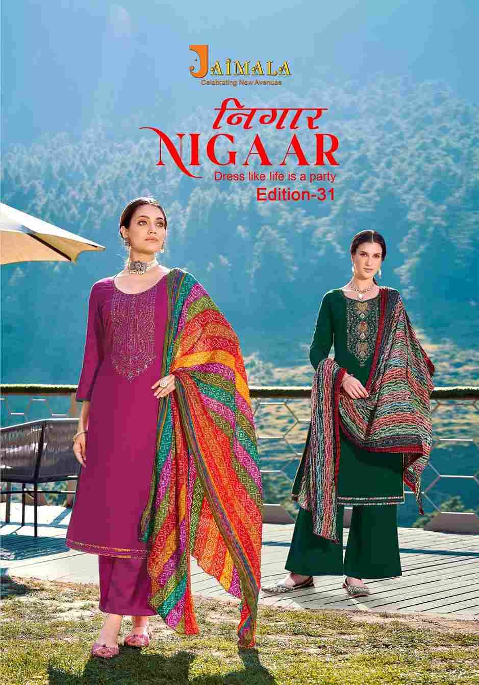 Nigaar Vol-31 By Jaimala 1669-001 To 1669-008 Series Beautiful Festive Suits Colorful Stylish Fancy Casual Wear & Ethnic Wear Pure Rayon Slub With Work Dresses At Wholesale Price