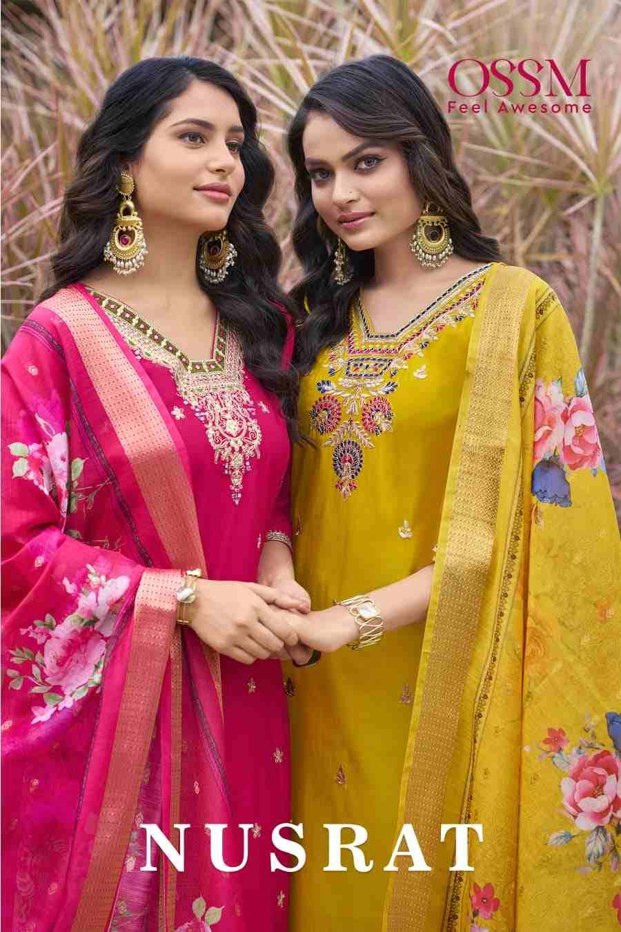 Nusrat By Ossm 1001 To 1006 Series Beautiful Stylish Festive Suits Fancy Colorful Casual Wear & Ethnic Wear & Ready To Wear Pure Viscose Silk Dresses At Wholesale Price