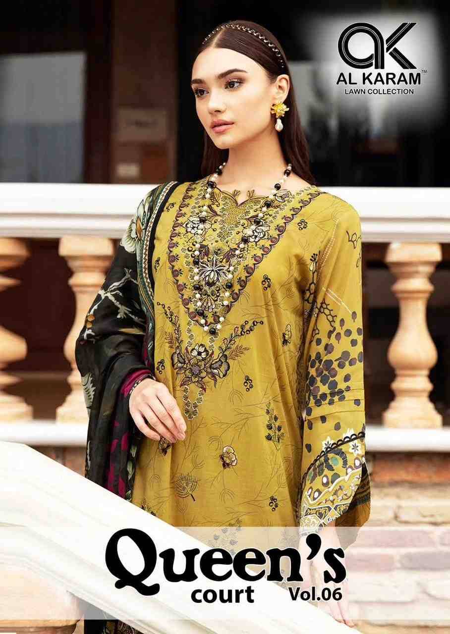 Queens Court Vol-6 By Al Karam Lawn Collection 6001 To 6006 Series Beautiful Suits Colorful Stylish Fancy Casual Wear & Ethnic Wear Pure Cambric Dresses At Wholesale Price