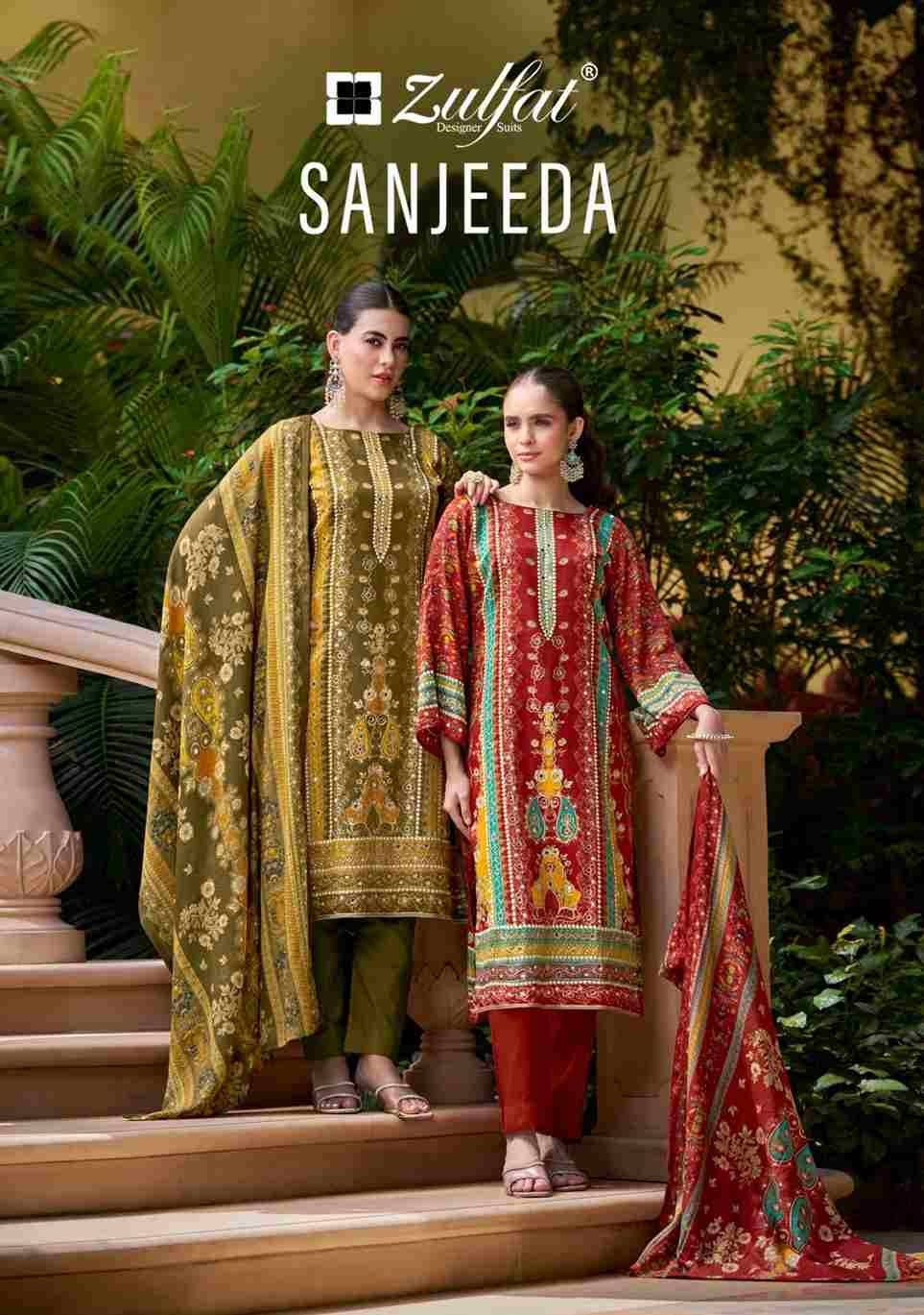 Sanjeeda By Zulfat 581-001 To 581-006 Series Beautiful Festive Suits Colorful Stylish Fancy Casual Wear & Ethnic Wear Pure Jam Cotton Print With Embroidered Dresses At Wholesale Price