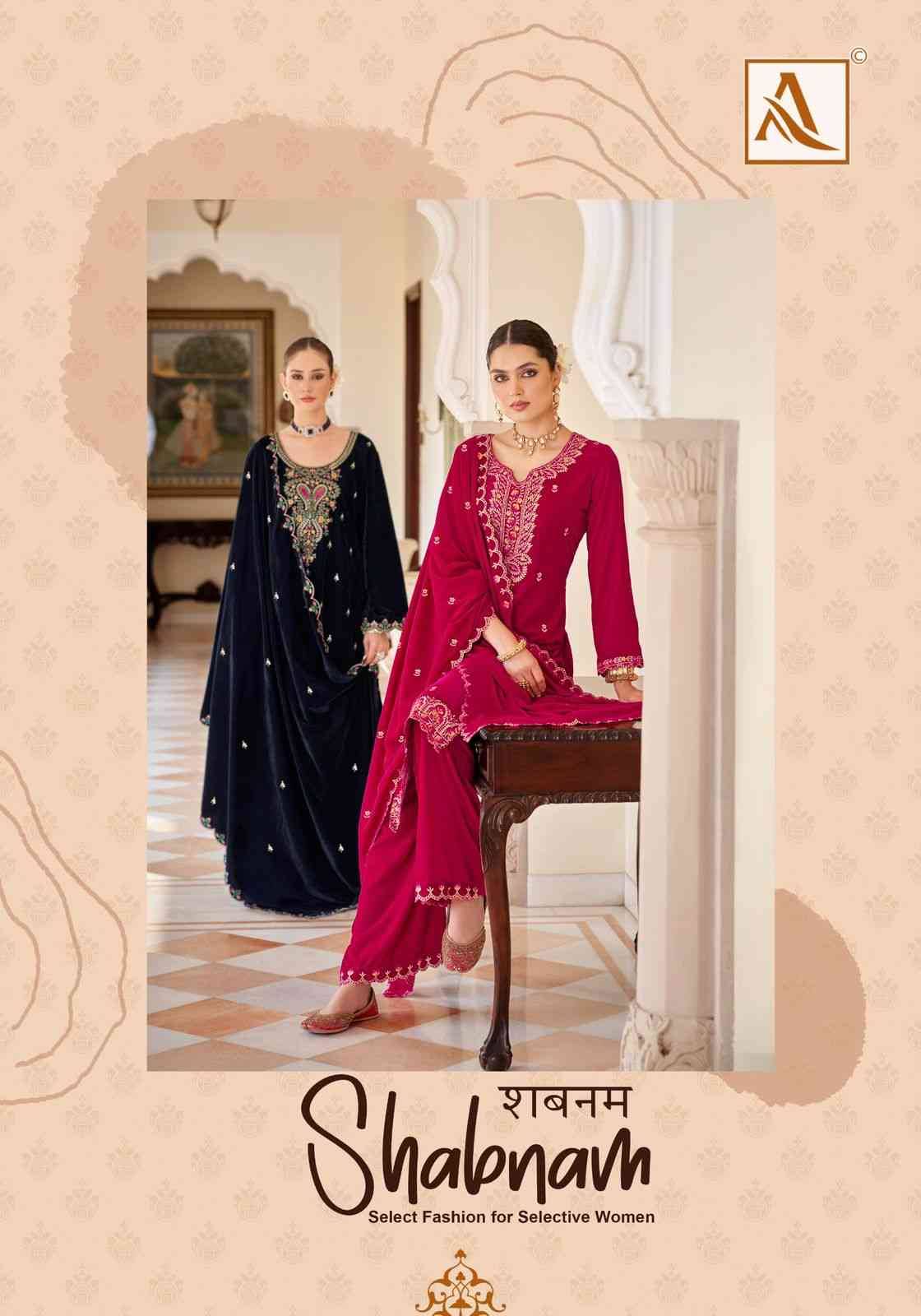 Shabnam By Alok Suit 1602-001 To 1602-004 Series Beautiful Festive Suits Colorful Stylish Fancy Casual Wear & Ethnic Wear Velvet Dresses At Wholesale Price