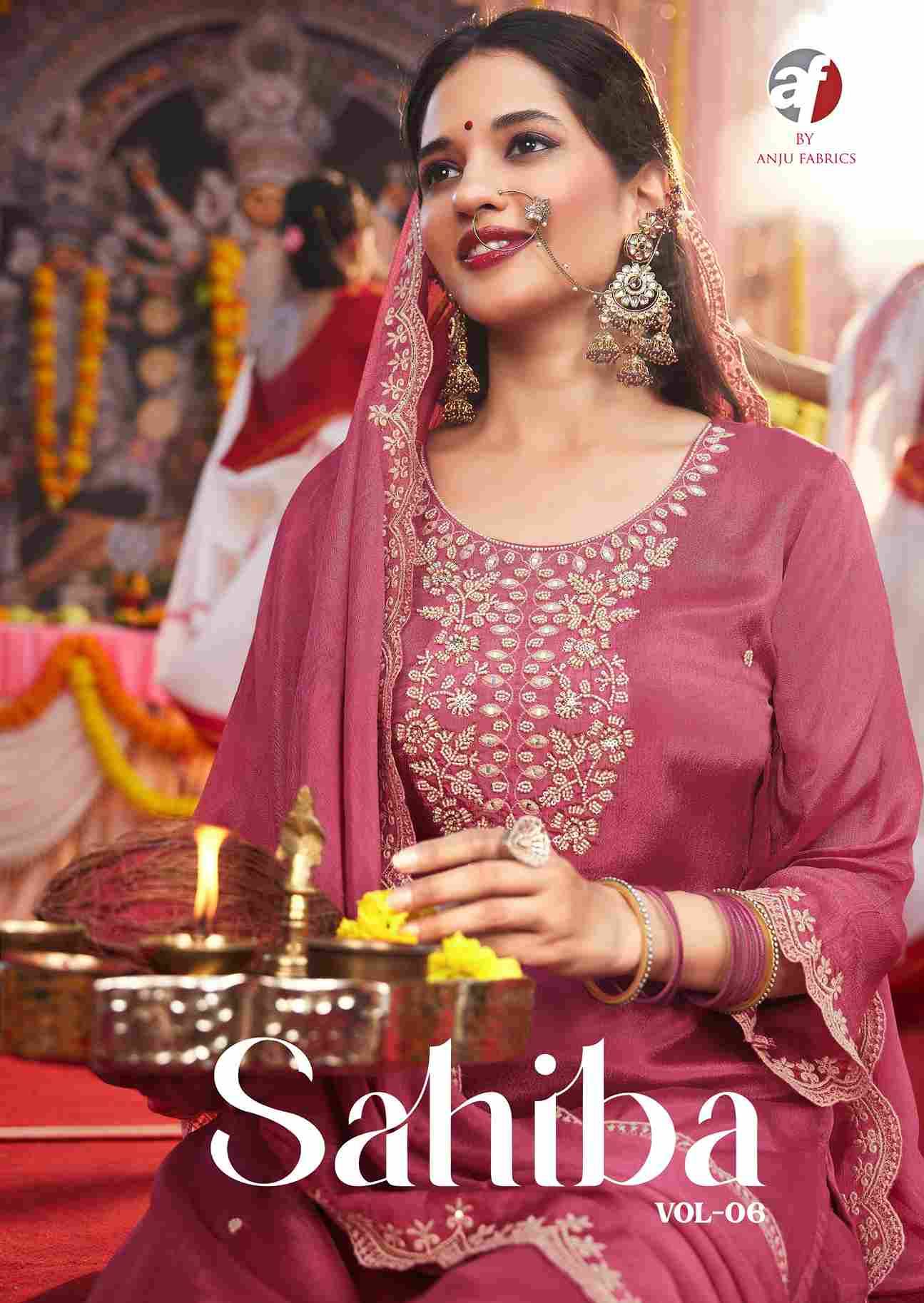 Sahiba Vol-6 By Anju Fabrics 4011 To 4016 Series Designer Festive Suits Collection Beautiful Stylish Fancy Colorful Party Wear & Occasional Wear Chinnon Dresses At Wholesale Price