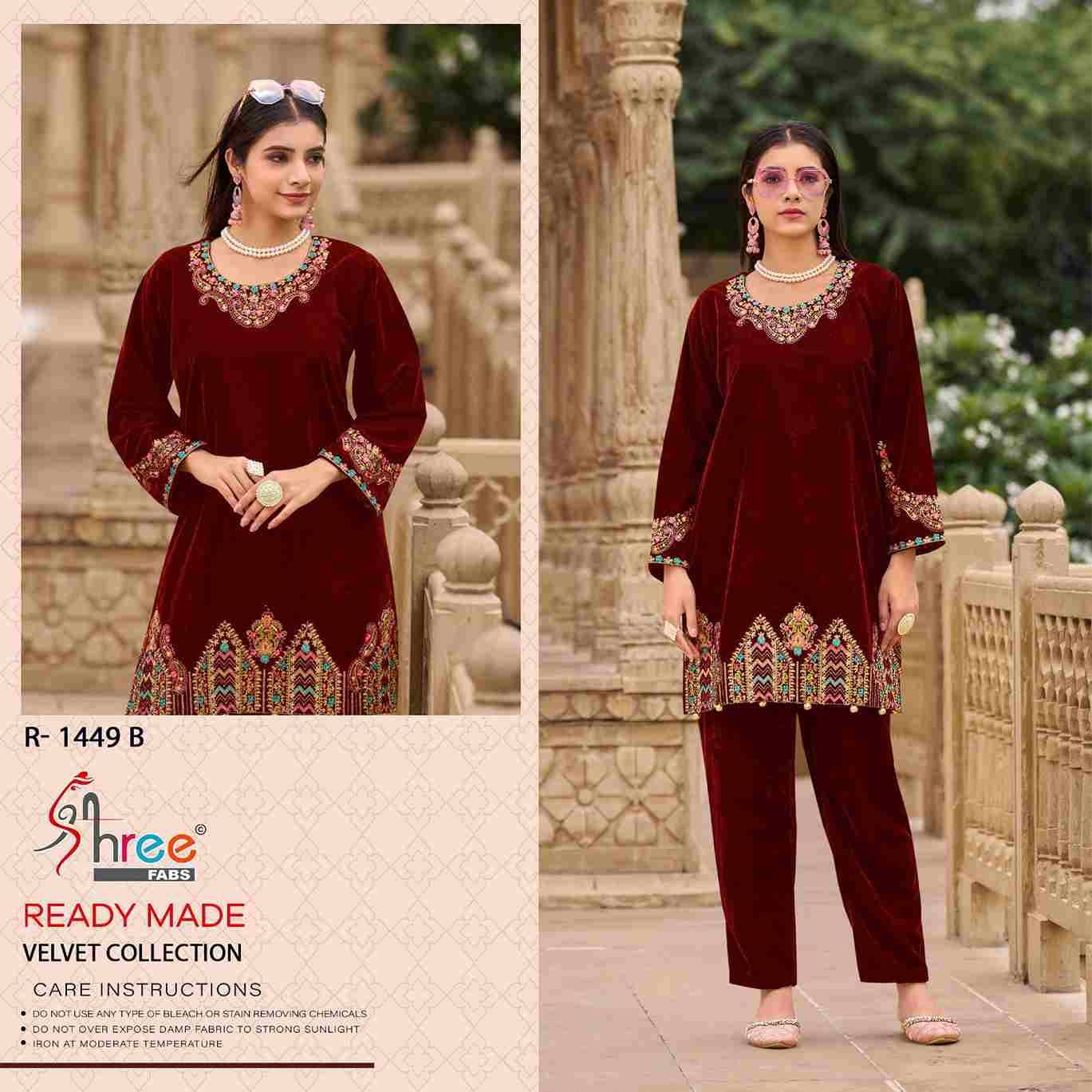 Shree Fabs Hit Design R-1449 Colours By Shree Fabs R-1449-A To R-1449-D Series Designer Pakistani Suits Collection Beautiful Stylish Fancy Colorful Party Wear & Occasional Wear Velvet Kurtis With Bottom At Wholesale Price