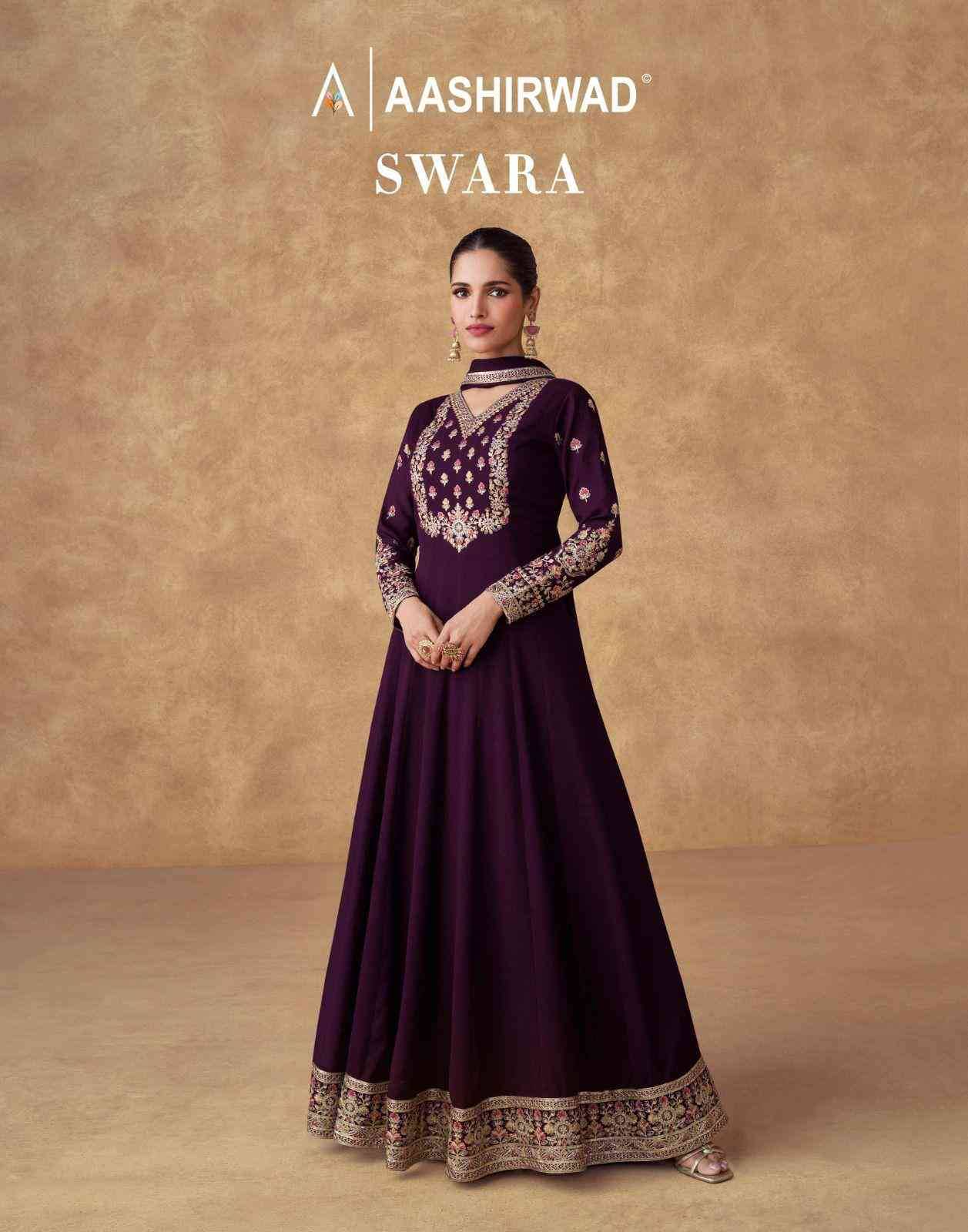 Swara By Aashirwad Creation 10076 To 10079 Series Designer Stylish Fancy Colorful Beautiful Party Wear & Ethnic Wear Collection Chinnon Silk Gowns With Dupatta At Wholesale Price