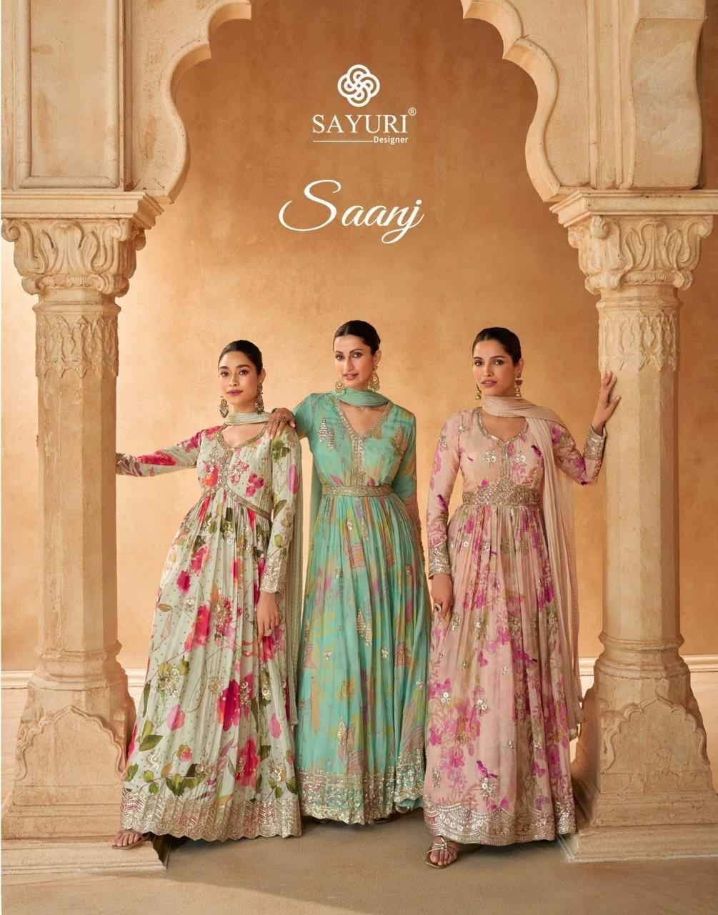 Saanj By Sayuri 5543 To 5545 Series Designer Stylish Fancy Colorful Beautiful Party Wear & Ethnic Wear Collection Chinnon Silk Gown With Bottom At Wholesale Price