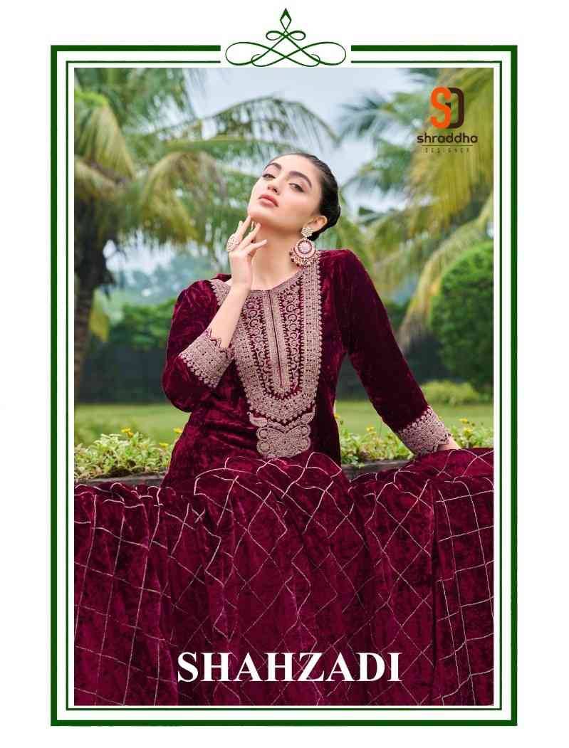 Shahzadi By Shraddha Designer 1001 To 1004 Series Beautiful Pakistani Suits Colorful Stylish Fancy Casual Wear & Ethnic Wear Pure Velvet Embroidered Dresses At Wholesale Price