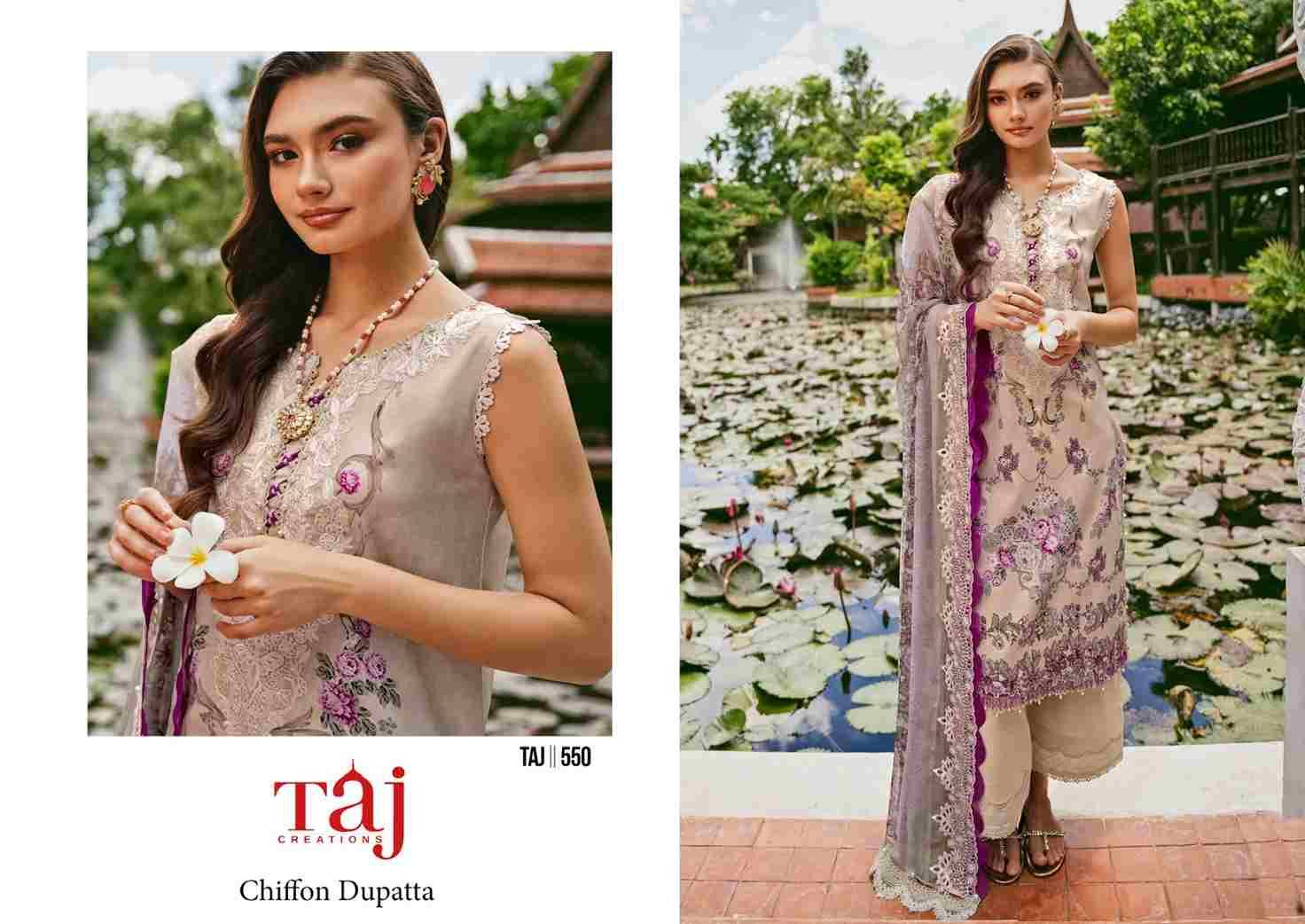 Taj 549 Series By Taj Creation 549 To 550 Series Beautiful Pakistani Suits Colorful Stylish Fancy Casual Wear & Ethnic Wear Pure Cotton Print With Embroidered Dresses At Wholesale Price