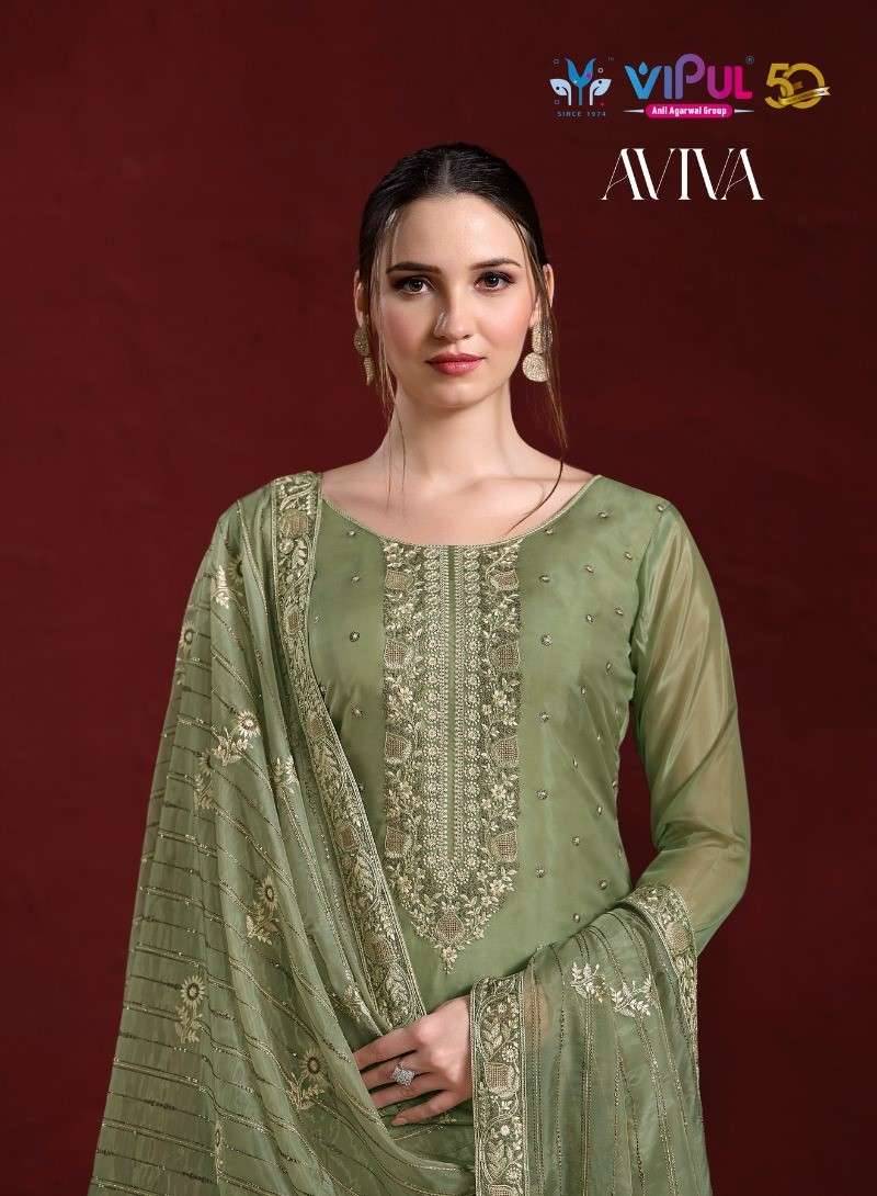 Aviva By Vipul Fashion 6031 To 6035 Series Designer Festive Suits Beautiful Fancy Stylish Colorful Party Wear & Occasional Wear Soft Organza Embroidered Dresses At Wholesale Price