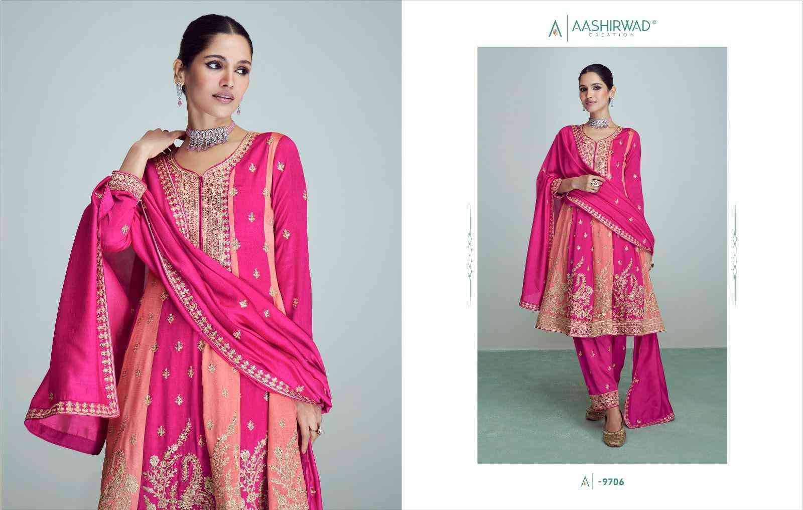 Aashirwad Hit Design 9706 By Aashirwad Creation Beautiful Stylish Festive Suits Fancy Colorful Casual Wear & Ethnic Wear & Ready To Wear Premium Silk Dresses At Wholesale Price