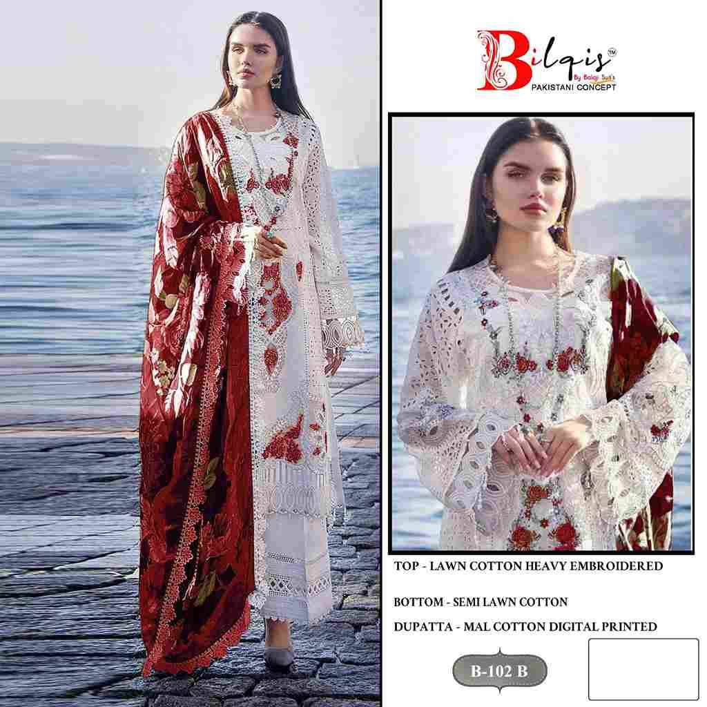 Bilqis 102 Colours By Bilqis 102-A To 102-C Series Beautiful Pakistani Suits Stylish Fancy Colorful Party Wear & Occasional Wear Lawn Cotton Embroidery Dresses At Wholesale Price