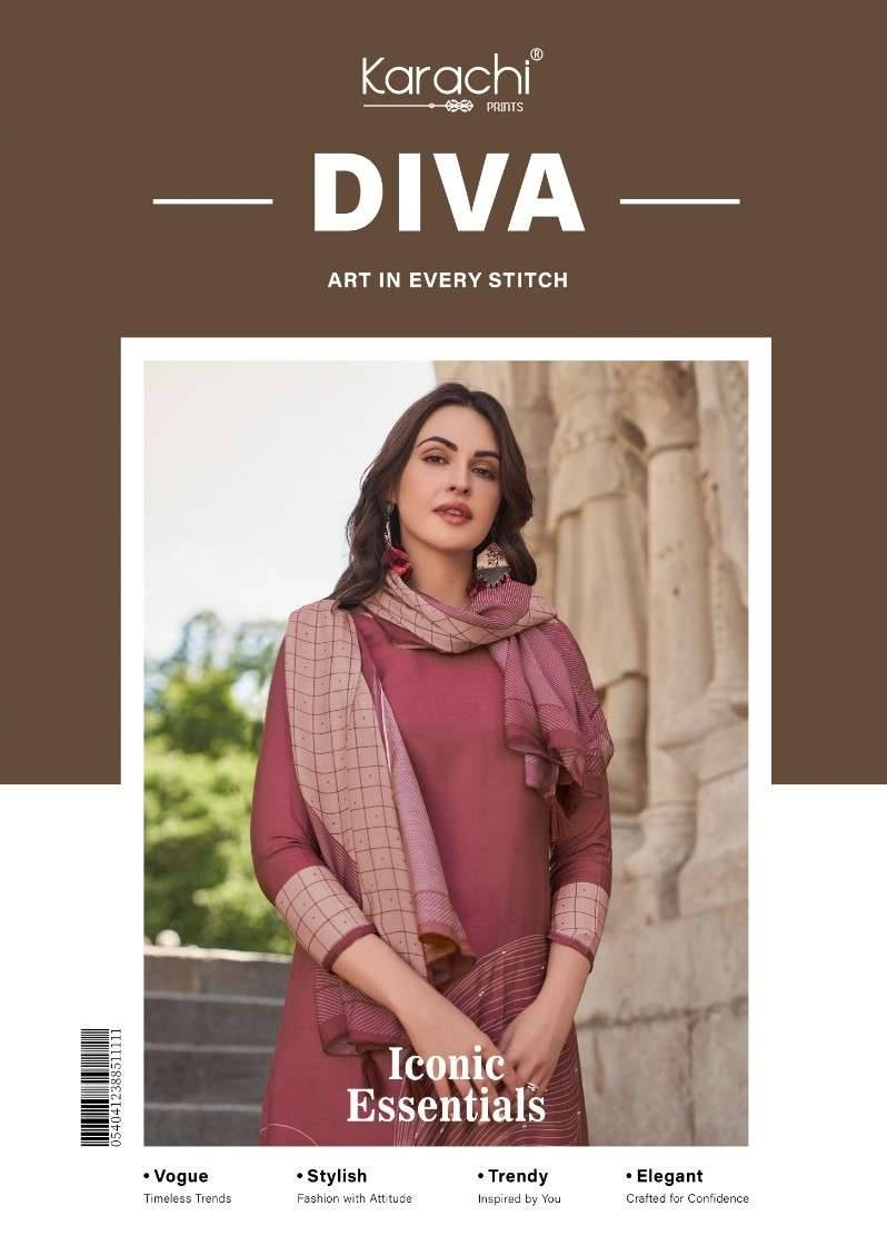 Diva By Karachi Prints 43001 To 43004 Series Festive Suits Beautiful Fancy Colorful Stylish Party Wear & Occasional Wear Pure Viscose Muslin Dresses At Wholesale Price