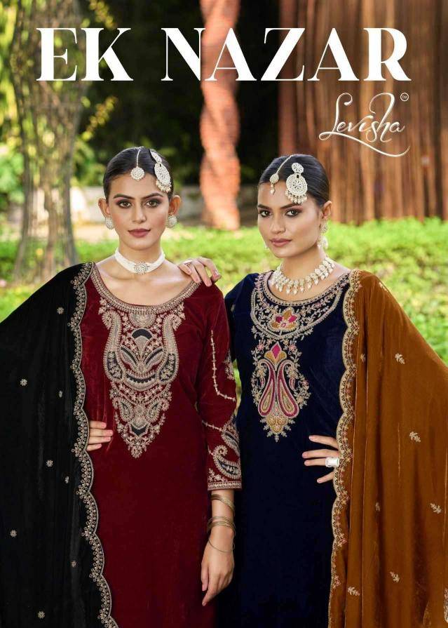 Ek Nazar By Levisha 1013 To 1018 Series Festive Suits Beautiful Fancy Colorful Stylish Party Wear & Occasional Wear Pure Velvet Dresses At Wholesale Price