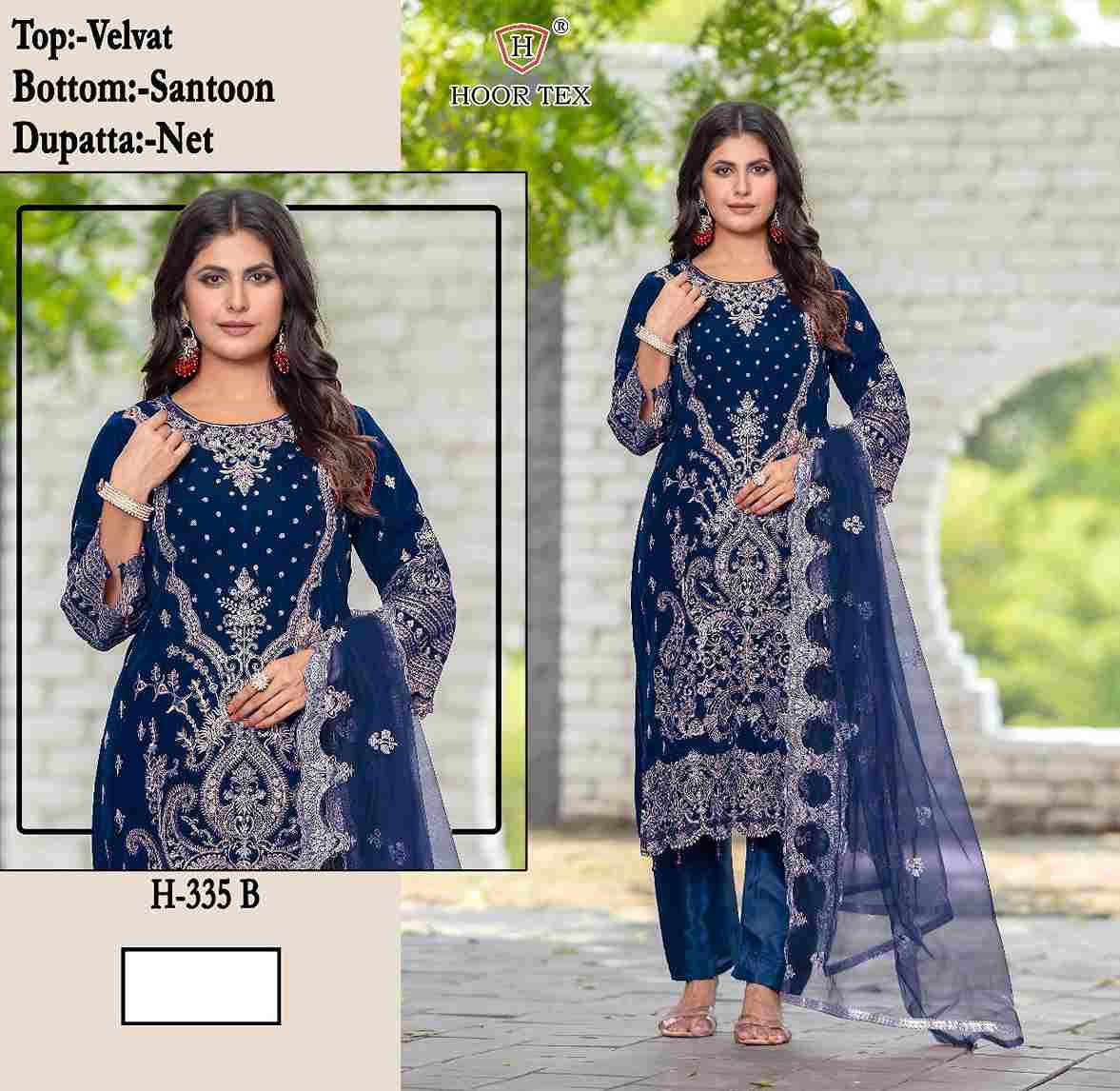 Hoor Tex Hit Design H-335 Colours By Hoor Tex H-335-A To H-335-C Series Designer Festive Pakistani Suits Collection Beautiful Stylish Fancy Colorful Party Wear & Occasional Wear Velvet Embroidered Dresses At Wholesale Price