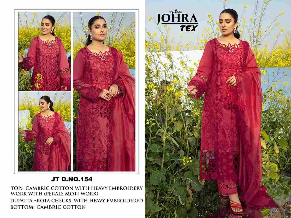 Johra Hit Design 154 By Johra Tex Beautiful Pakistani Suits Colorful Stylish Fancy Casual Wear & Ethnic Wear Cambric Cotton Embroidered Dresses At Wholesale Price