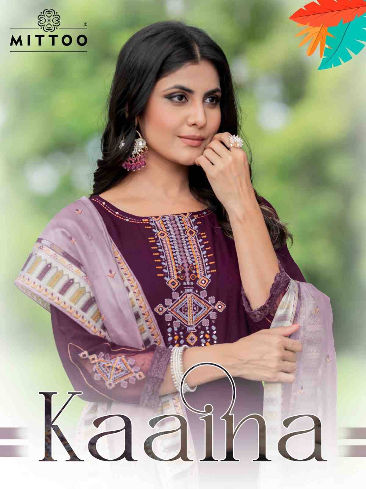 Kaaina By Mittoo 1001 To 1006 Series Beautiful Festive Suits Colorful Stylish Fancy Casual Wear & Ethnic Wear Heavy Rayon Dresses At Wholesale Price