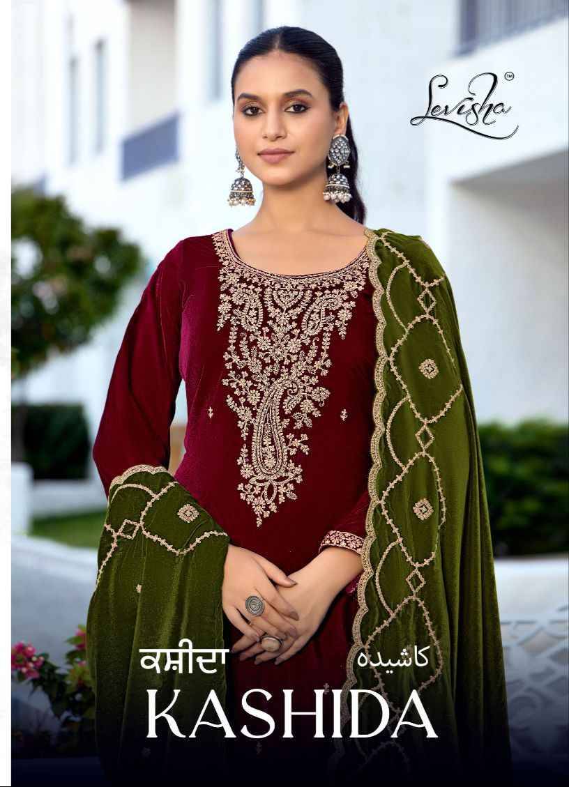 Kashida By Levisha 001 To 006 Series Festive Suits Beautiful Fancy Colorful Stylish Party Wear & Occasional Wear Pure Velvet Dresses At Wholesale Price