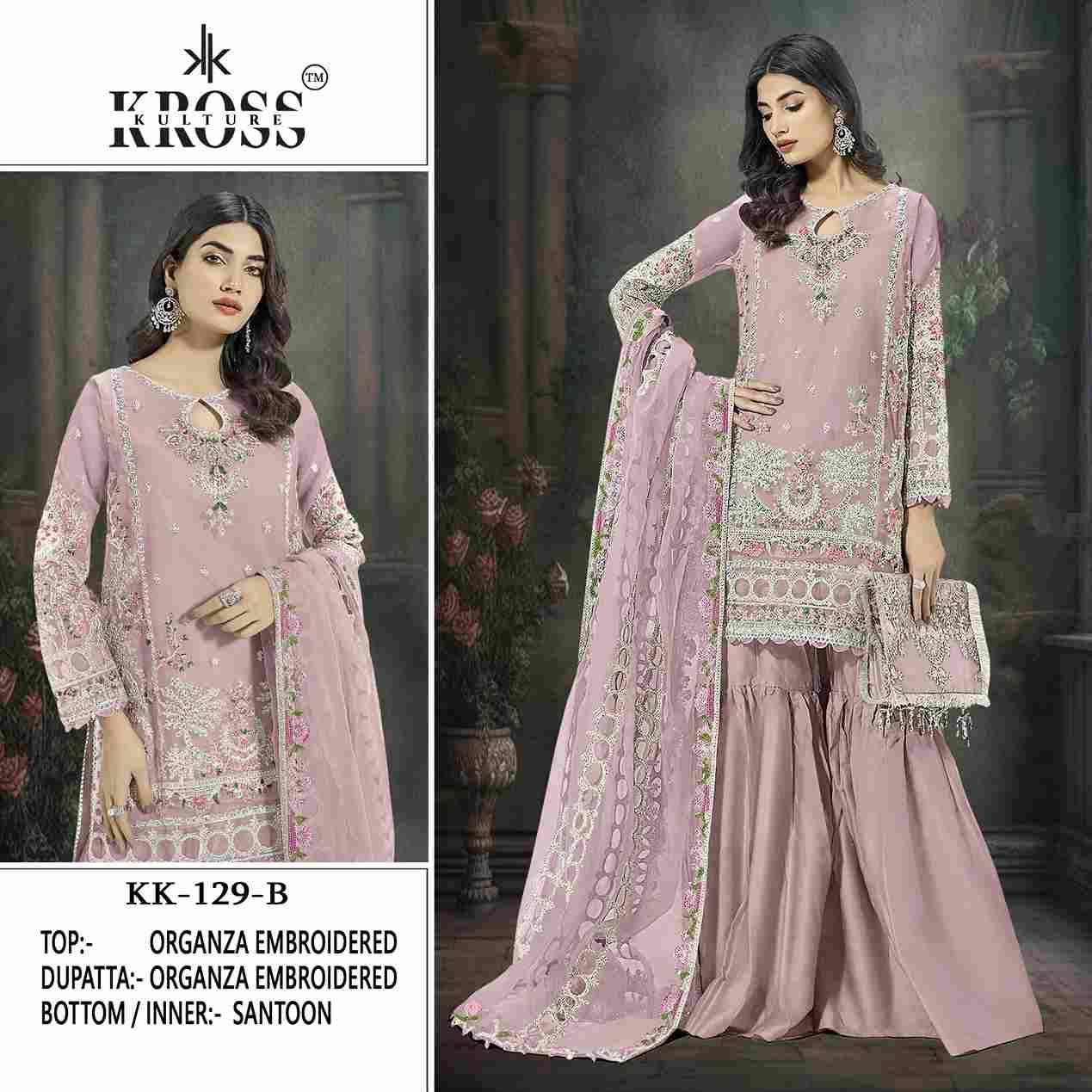 Kross Kulture Hit Design 129 Colours By Kross Kulture 129-A To 129-D Series Beautiful Pakistani Suits Colorful Stylish Fancy Casual Wear & Ethnic Wear Organza Embroidered Dresses At Wholesale Price