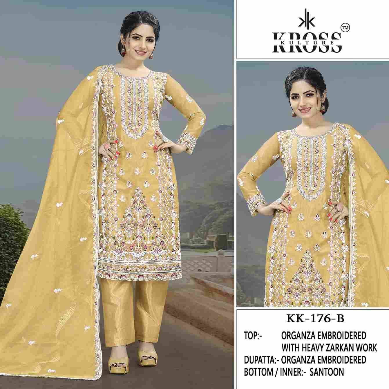 Kross Kulture Hit Design 176 Colours By Kross Kulture 176-A To 176-D Series Beautiful Pakistani Suits Colorful Stylish Fancy Casual Wear & Ethnic Wear Organza Embroidered Dresses At Wholesale Price