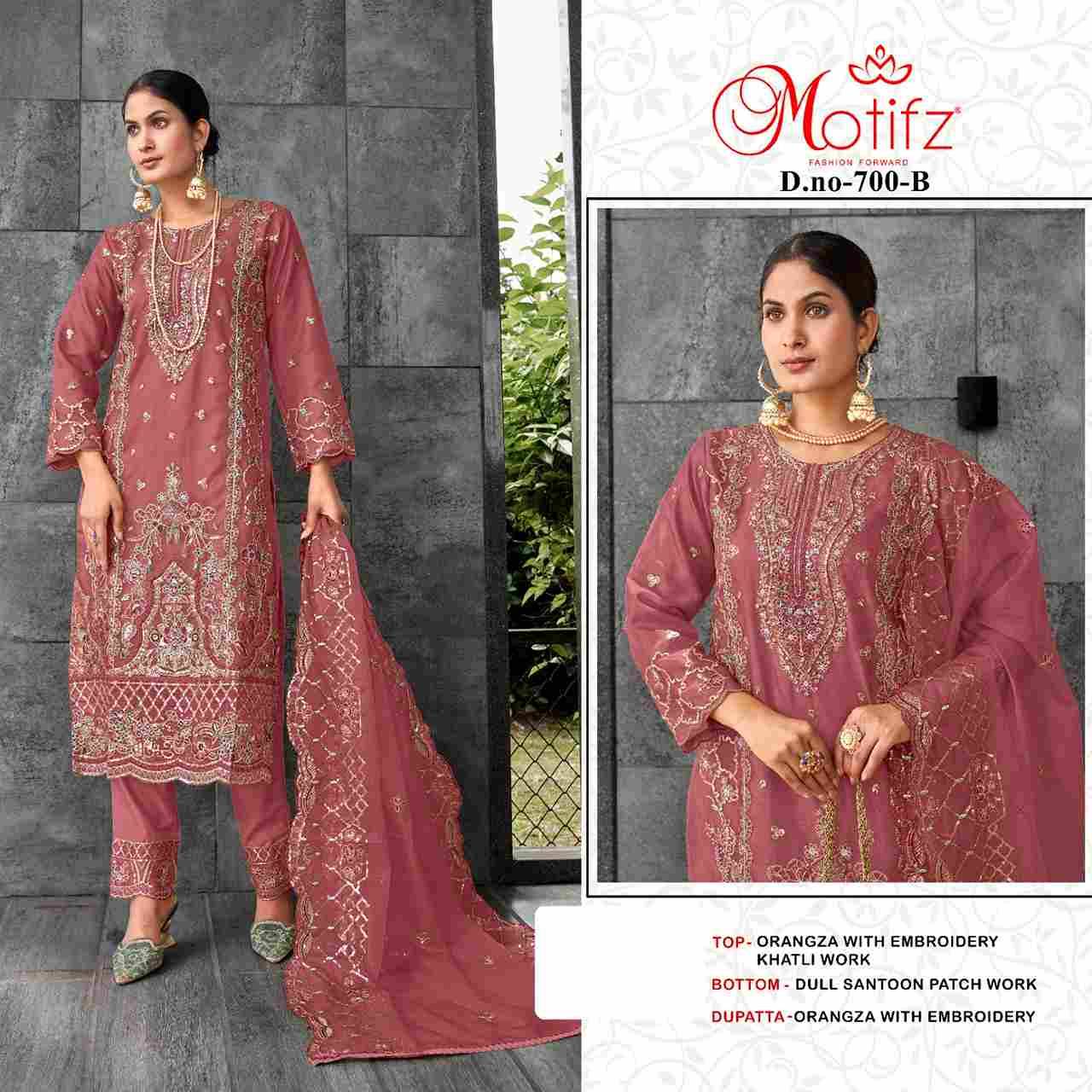 Motifz Hit Design 700 Colours By Motifz 700-A To 700-D Series Beautiful Pakistani Suits Colorful Stylish Fancy Casual Wear & Ethnic Wear Organza Dresses At Wholesale Price