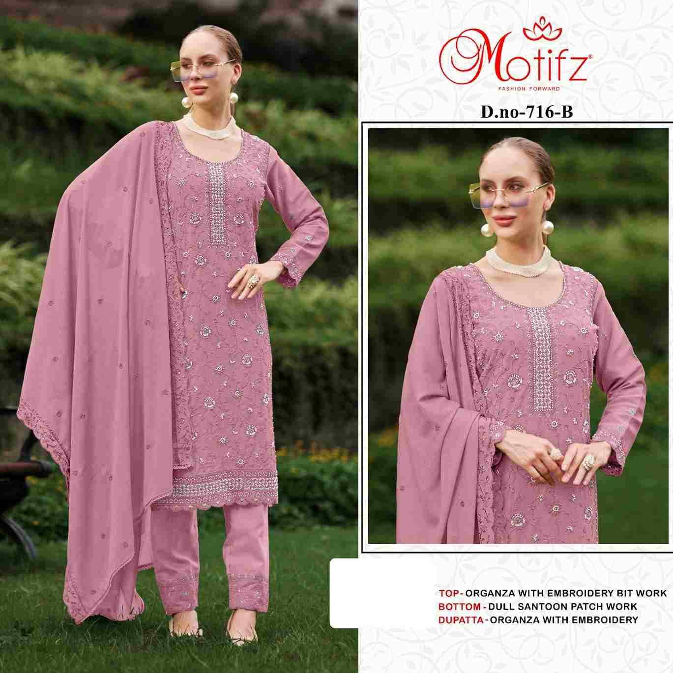 Motifz Hit Design 716 Colours By Motifz 716-A To 716-D Series Beautiful Pakistani Suits Colorful Stylish Fancy Casual Wear & Ethnic Wear Organza Dresses At Wholesale Price