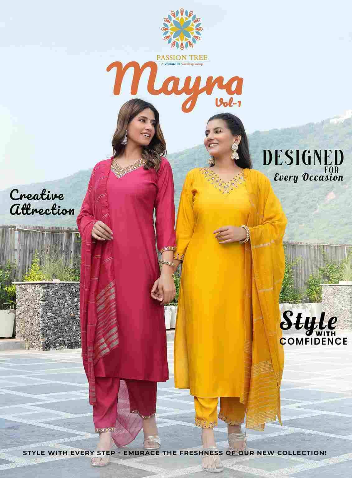 Mayra Vol-1 By Passion Tree 1001 To 1006 Series Beautiful Stylish Festive Suits Fancy Colorful Casual Wear & Ethnic Wear & Ready To Wear Roman Silk With Work Dresses At Wholesale Price