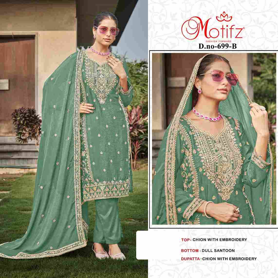 Motifz Hit Design 699 By Motifz 699-A To 699-D Series Beautiful Pakistani Suits Colorful Stylish Fancy Casual Wear & Ethnic Wear Chinnon Dresses At Wholesale Price