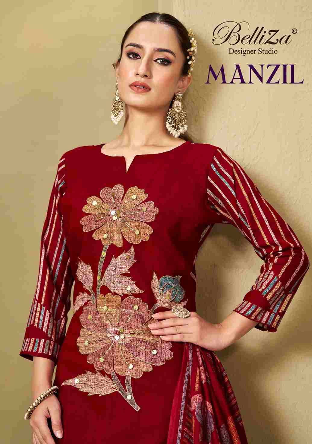 Manzil By Belliza 988-001 To 988-004 Series Beautiful Festive Suits Stylish Fancy Colorful Casual Wear & Ethnic Wear Pure Viscose Rayon Print Dresses At Wholesale Price