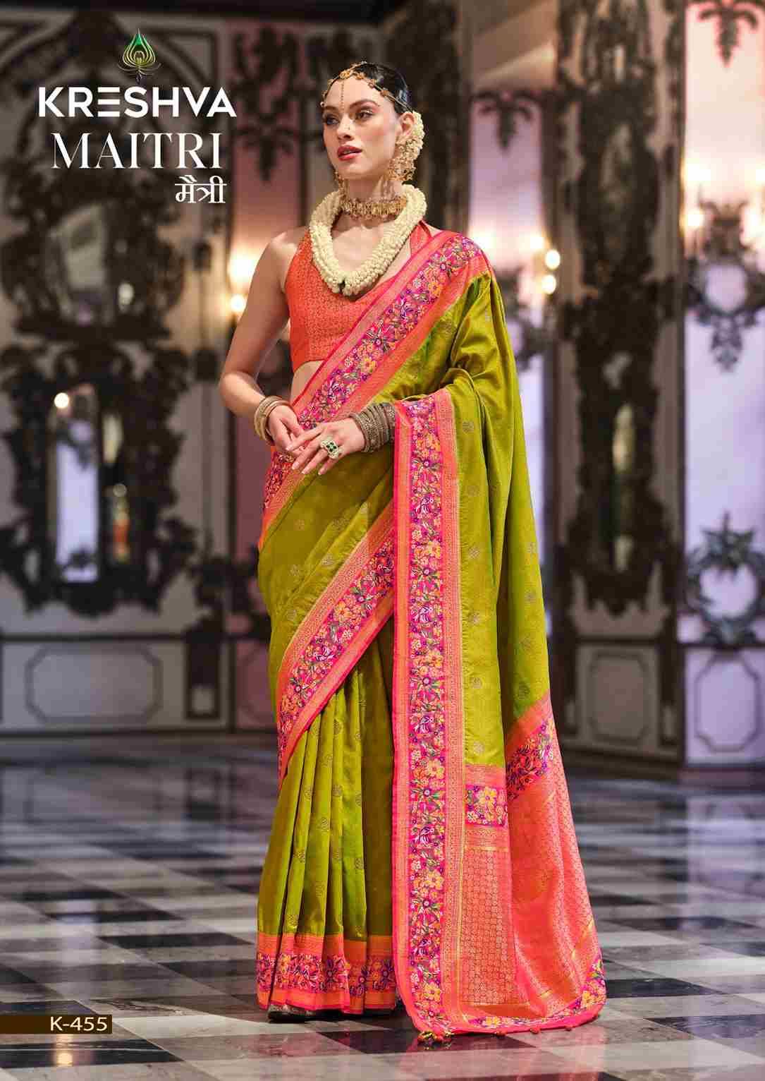 Maitri By Kreshva 454 To 462 Series Indian Traditional Wear Collection Beautiful Stylish Fancy Colorful Party Wear & Occasional Wear Banarasi Silk Sarees At Wholesale Price