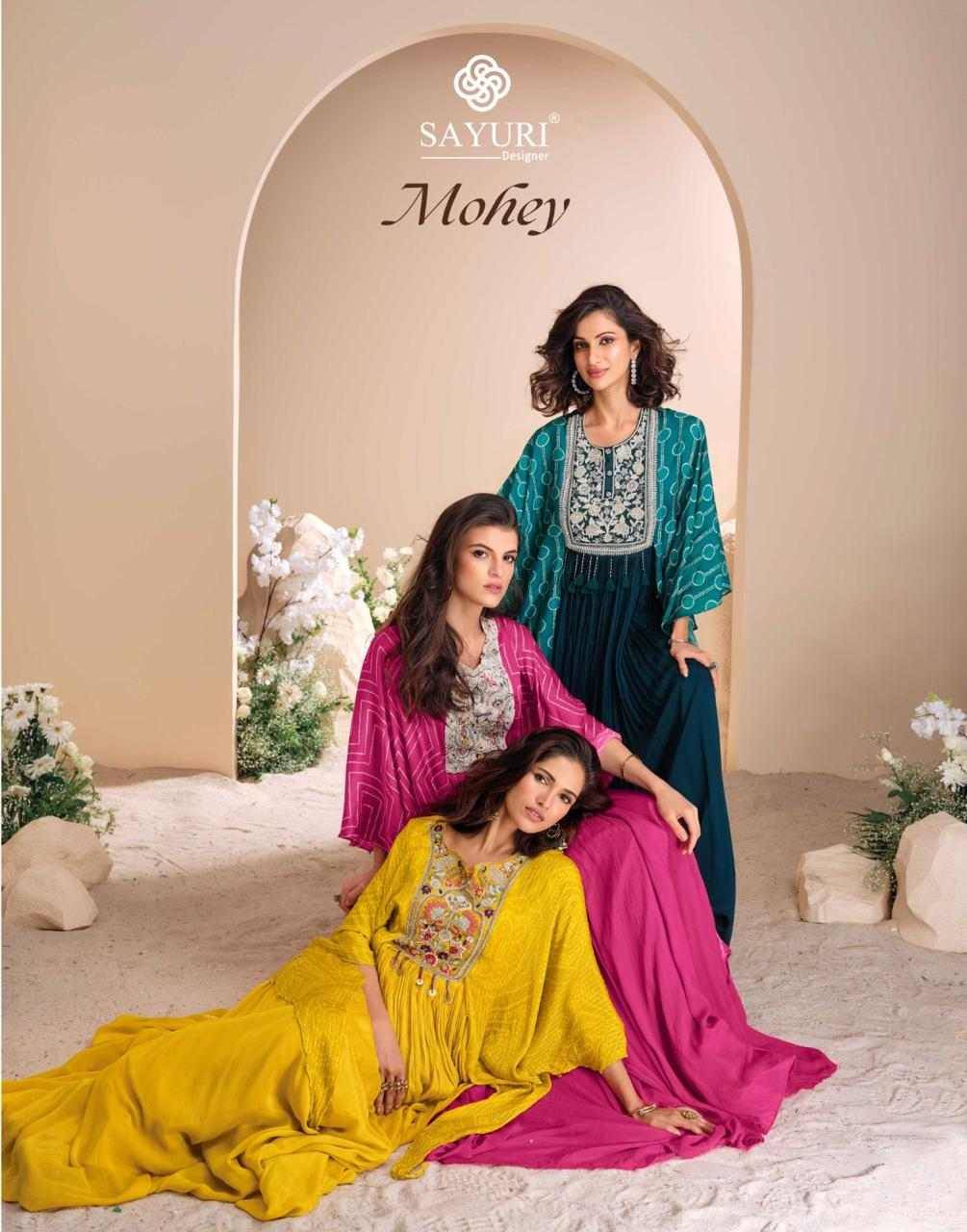 Mohey By Sayuri 5690 To 5692 Series Designer Stylish Fancy Colorful Beautiful Party Wear & Ethnic Wear Collection Chinnon Silk Gown At Wholesale Price