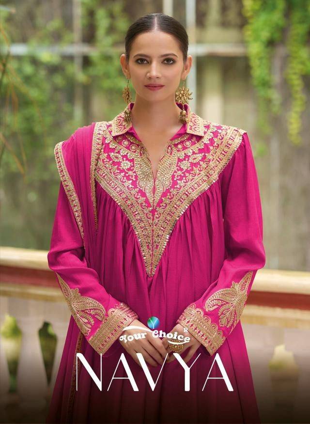 Navya By Your Choice 1001 To 1003 Series Designer Festive Suits Collection Beautiful Stylish Fancy Colorful Party Wear & Occasional Wear Chinnon Dresses At Wholesale Price