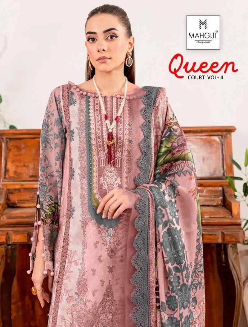 Queen Court Vol-4 By Mahgul 4001 To 4004 Series Designer Pakistani Suits Beautiful Stylish Fancy Colorful Party Wear & Occasional Wear Lawn Cotton Dresses At Wholesale Price