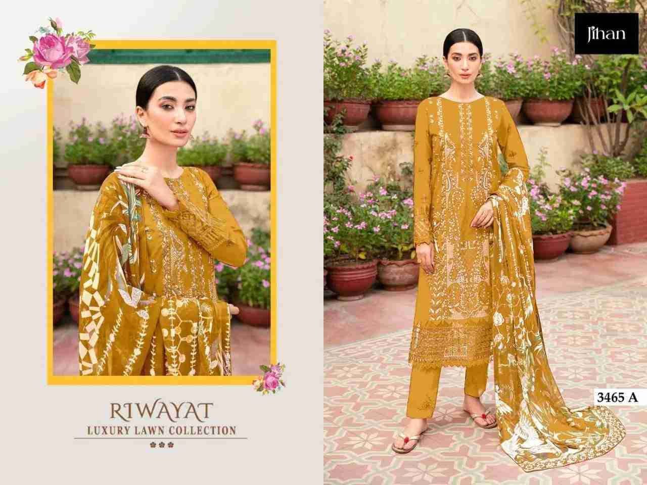 Riwayat Luxury Lawn Collection By Jihan Beautiful Stylish Pakistani Suits Fancy Colorful Casual Wear & Ethnic Wear & Ready To Wear Rayon Print Dresses At Wholesale Price