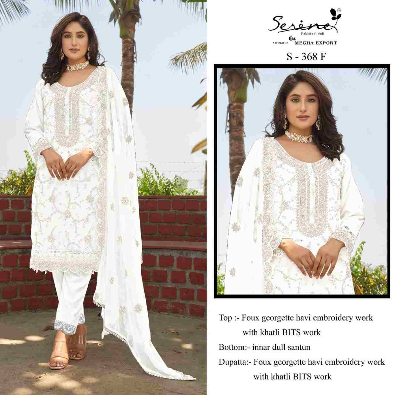 Serene Hit Design S-368 Colours Vol-2 By Serene S-368-E To S-368-F Series Designer Pakistani Suits Beautiful Fancy Colorful Stylish Party Wear & Occasional Wear Faux Georgette Embroidered Dresses At Wholesale Price