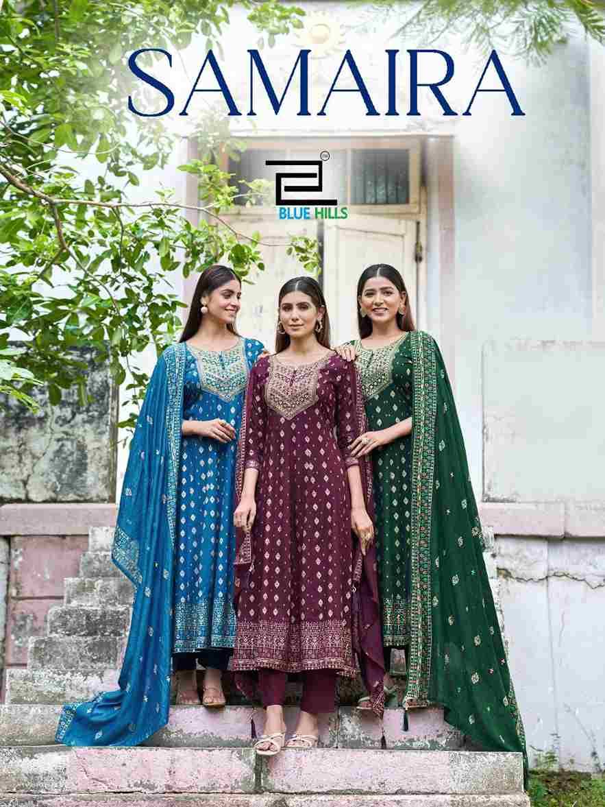 Samaira By Blue Hills 1001 To 1004 Series Beautiful Stylish Festive Suits Fancy Colorful Casual Wear & Ethnic Wear & Ready To Wear Rayon With Work Dresses At Wholesale Price