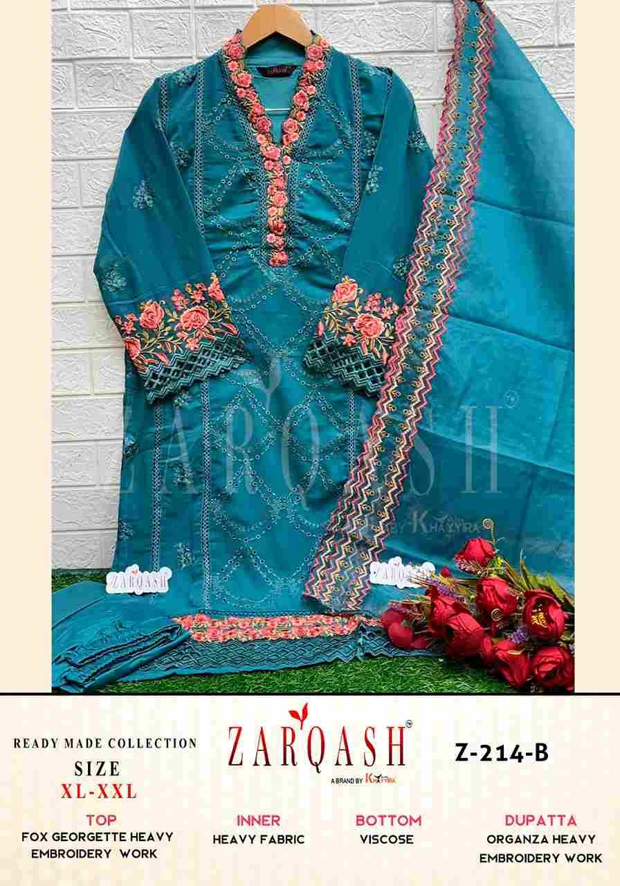 Zarqash Hit Design Z-214 Colours By Zarqash Z-214-A To Z-214-F Series Beautiful Pakistani Suits Colorful Stylish Fancy Casual Wear & Ethnic Wear Faux Georgette Dresses At Wholesale Price