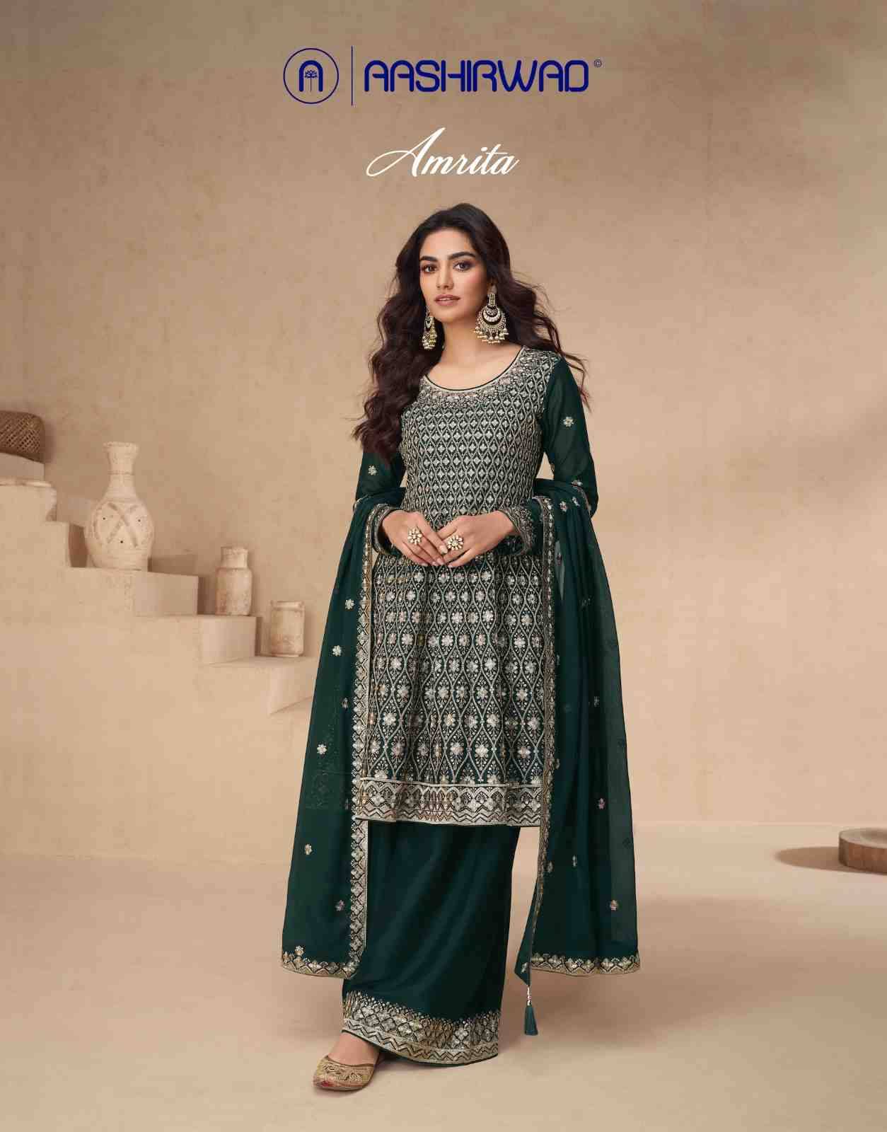 Amrita By Aashrwad Creation 10145 To 10149 Series Beautiful Stylish Anarkali Suits Fancy Colorful Casual Wear & Ethnic Wear & Ready To Wear Chinnon Silk Dresses At Wholesale Price