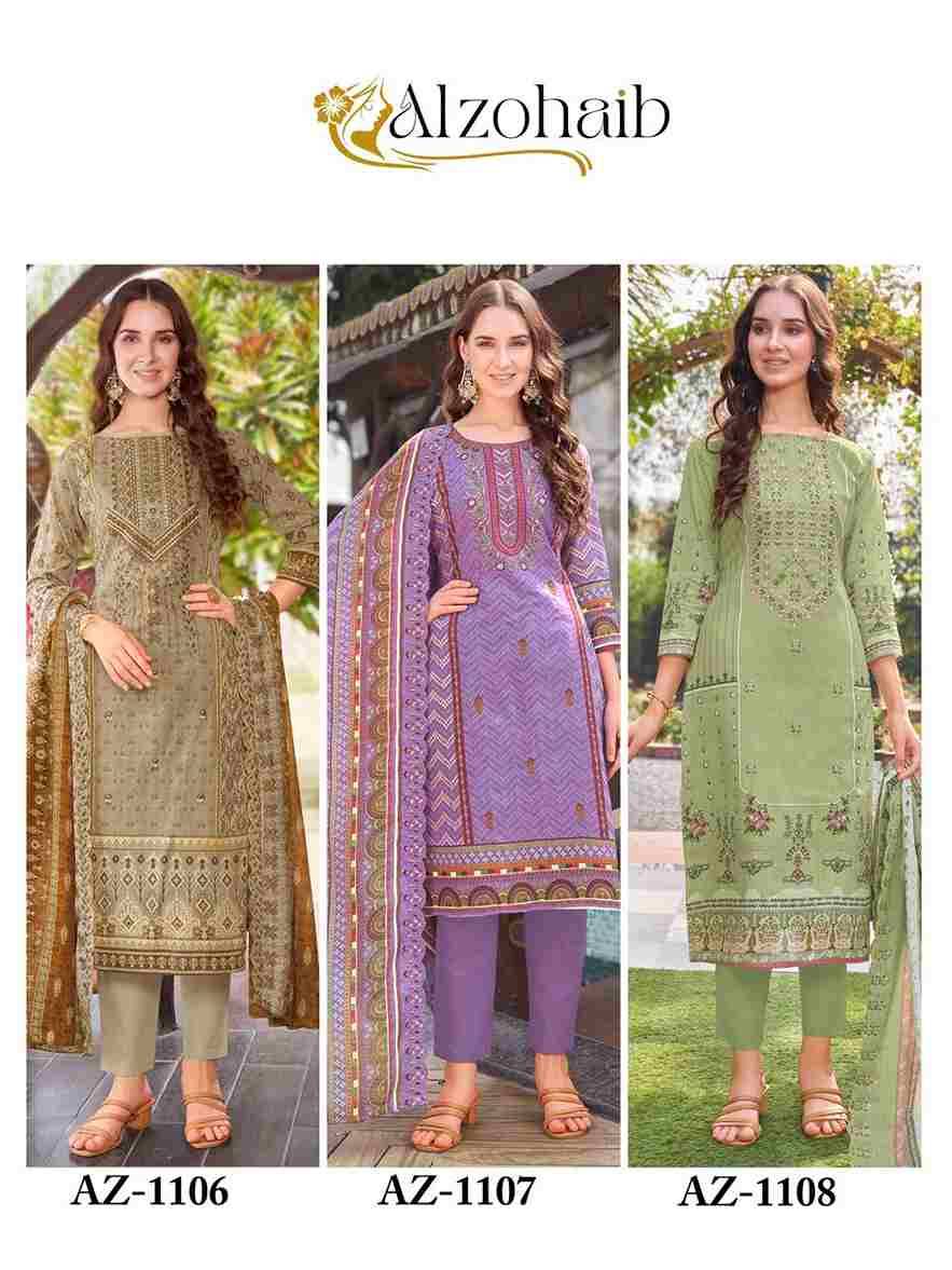 Alzohaib 1106 Series By Alzohaib 1106 To 1108 Series Beautiful Pakistani Suits Stylish Fancy Colorful Party Wear & Occasional Wear Pure Cotton Print Dresses At Wholesale Price