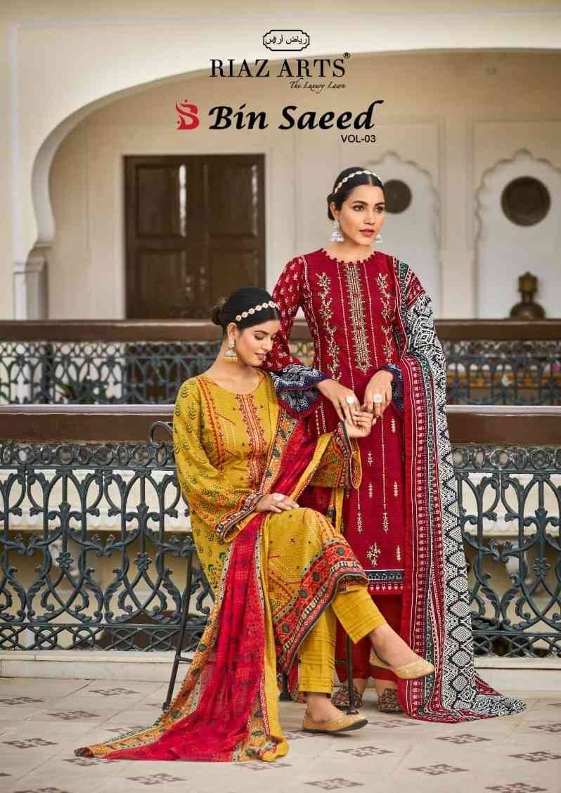 Bin Saeed Vol-3 By Riaz Arts 20001 To 20008 Series Beautiful Festive Suits Stylish Fancy Colorful Casual Wear & Ethnic Wear Pure Cotton Print Dresses At Wholesale Price