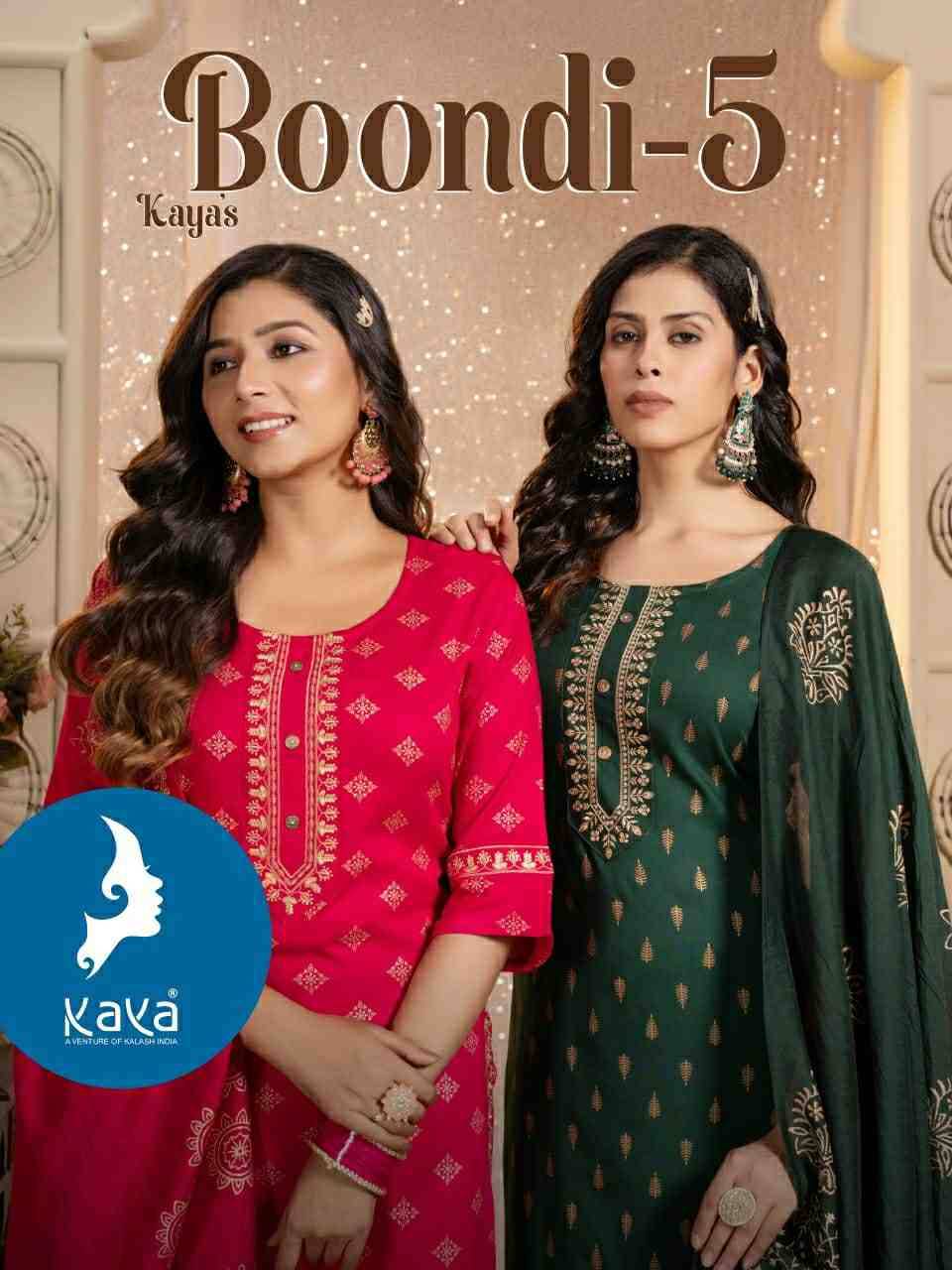 Boondi Vol-5 By Kaya 01 To 08 Series Festive Suits Collection Beautiful Stylish Fancy Colorful Party Wear & Occasional Wear Rayon Print Dresses At Wholesale Price