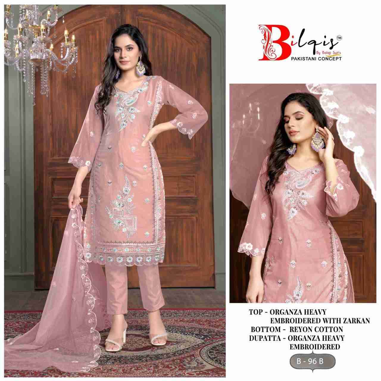 Bilqis 96 Colours By Bilqis 96-A To 96-D Series Beautiful Pakistani Suits Stylish Fancy Colorful Party Wear & Occasional Wear Organza Embroidery Dresses At Wholesale Price