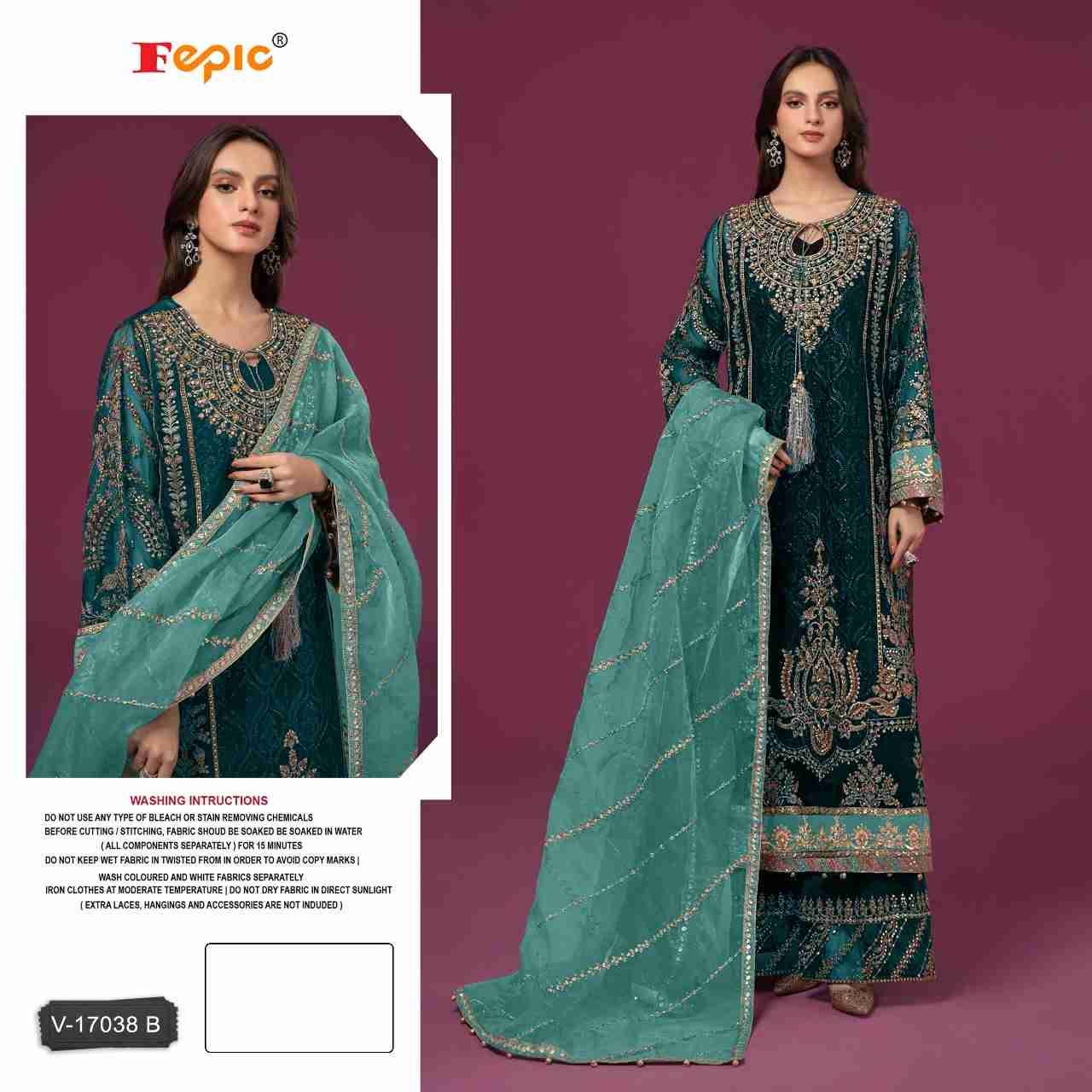 Fepic 17038 Colours By Fepic 17038-A To 17038-C Series Beautiful Pakistani Suits Colorful Stylish Fancy Casual Wear & Ethnic Wear Velvet Embroidered Dresses At Wholesale Price