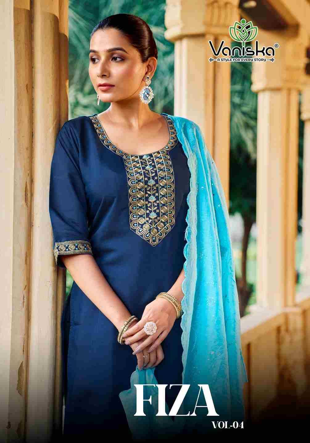 Fiza Vol-4 By Vaniska 4001 To 4006 Series Designer Festive Suits Collection Beautiful Stylish Fancy Colorful Party Wear & Occasional Wear Roman Silk Dresses At Wholesale Price