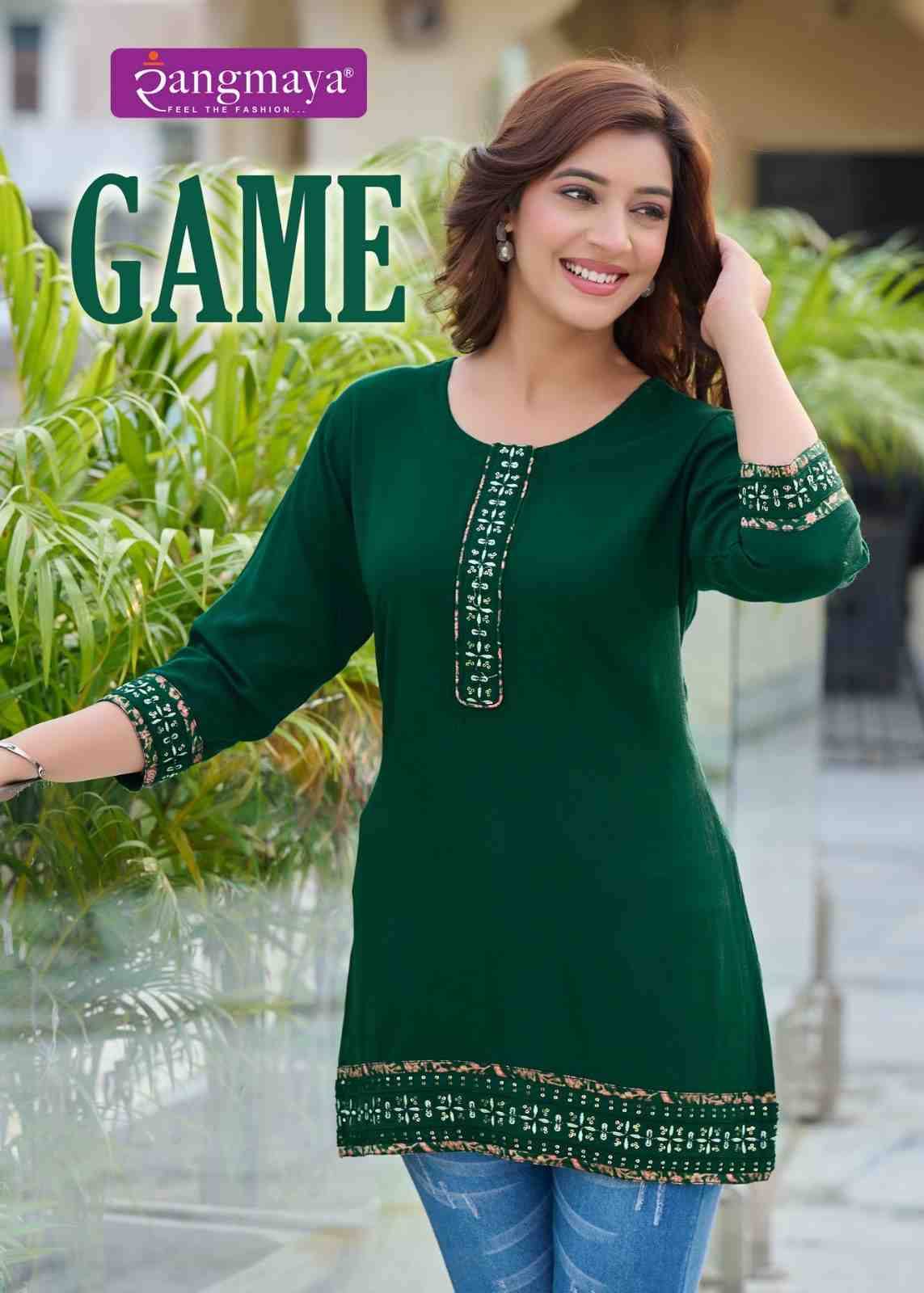 Game By Rangmaya 101 To 108 Series Designer Stylish Fancy Colorful Beautiful Party Wear & Ethnic Wear Collection Rayon Tops At Wholesale Price