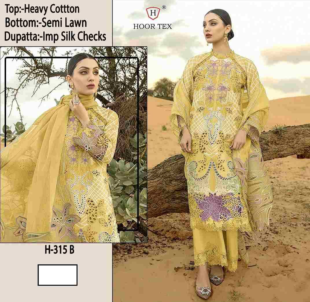 Hoor Tex Hit Design H-315 Colours By Hoor Tex H-315-A To H-315-D Series Designer Festive Pakistani Suits Collection Beautiful Stylish Fancy Colorful Party Wear & Occasional Wear Cotton Embroidered Dresses At Wholesale Price