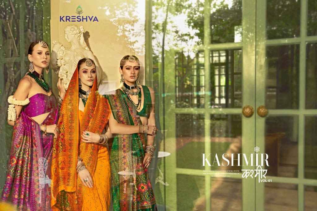 Kashmir Vol-1 By Kreshva 405 To 412 Series Indian Traditional Wear Collection Beautiful Stylish Fancy Colorful Party Wear & Occasional Wear Banarasi Silk Sarees At Wholesale Price