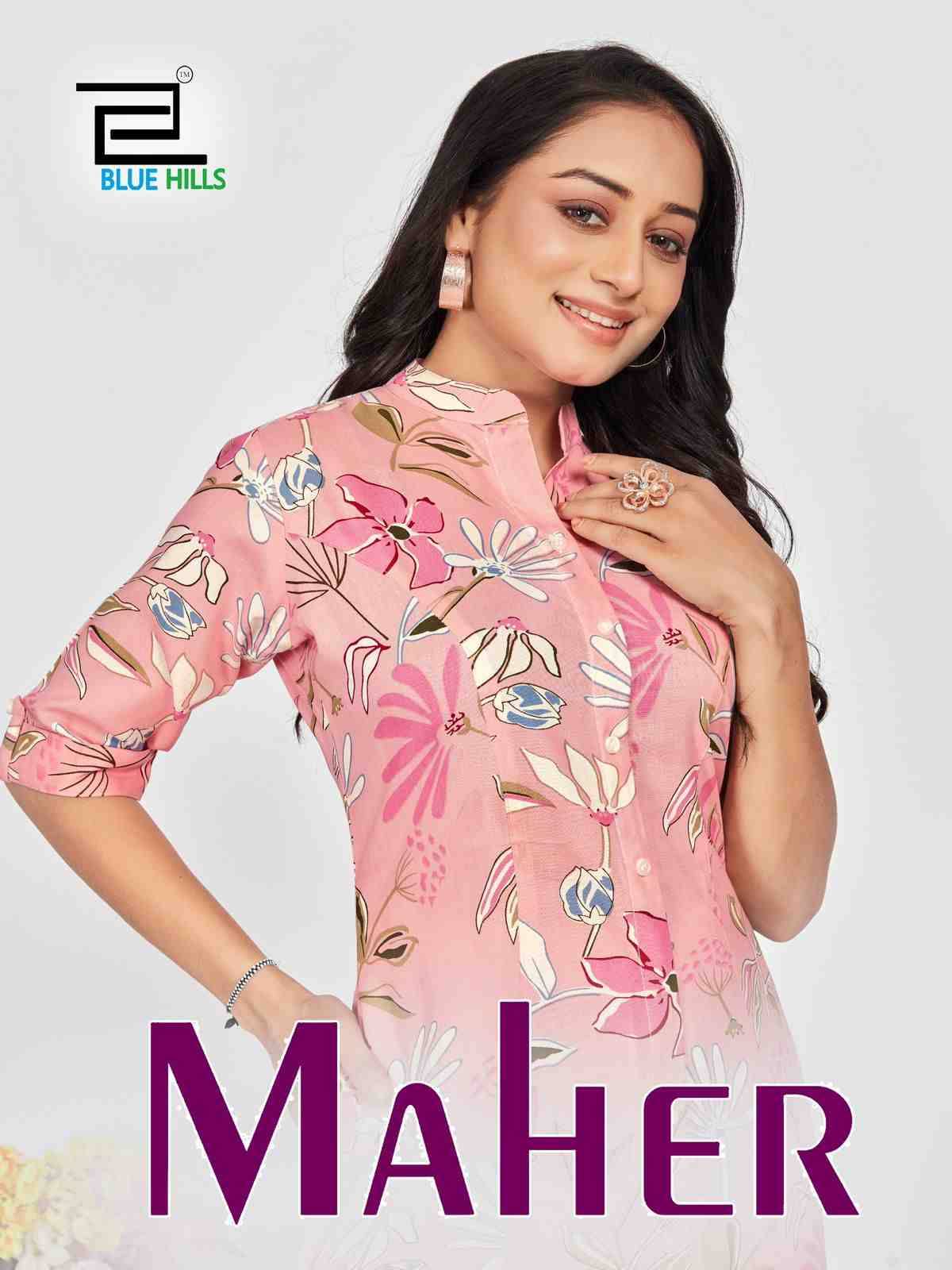 Maher By Blue Hills 1001 To 1009 Series Designer Stylish Fancy Colorful Beautiful Party Wear & Ethnic Wear Collection Rayon Print Kurtis At Wholesale Price