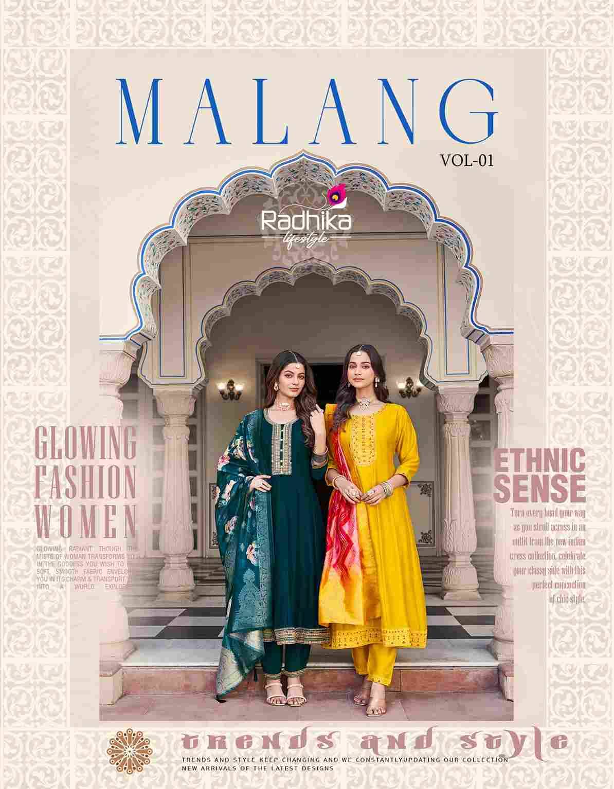 Malanag Vol-1 By Radhika Lifestyle 1001 To 1006 Series Designer Stylish Fancy Colorful Beautiful Party Wear & Ethnic Wear Collection Vichitra Silk Print Dresses At Wholesale Price