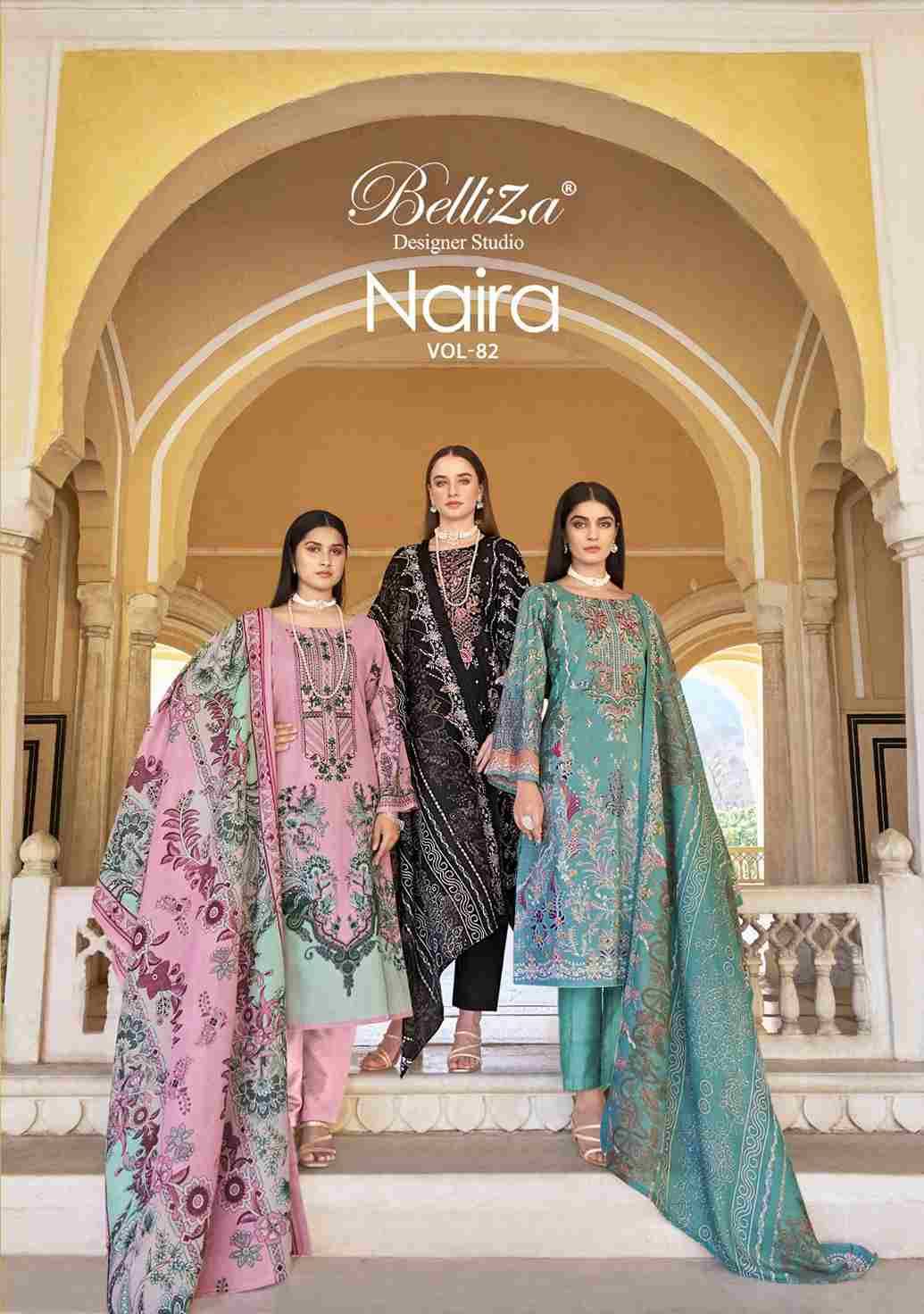 Naira Vol-82 By Belliza 1002-001 To 1002-008 Series Beautiful Festive Suits Stylish Fancy Colorful Casual Wear & Ethnic Wear Pure Cotton Print Dresses At Wholesale Price