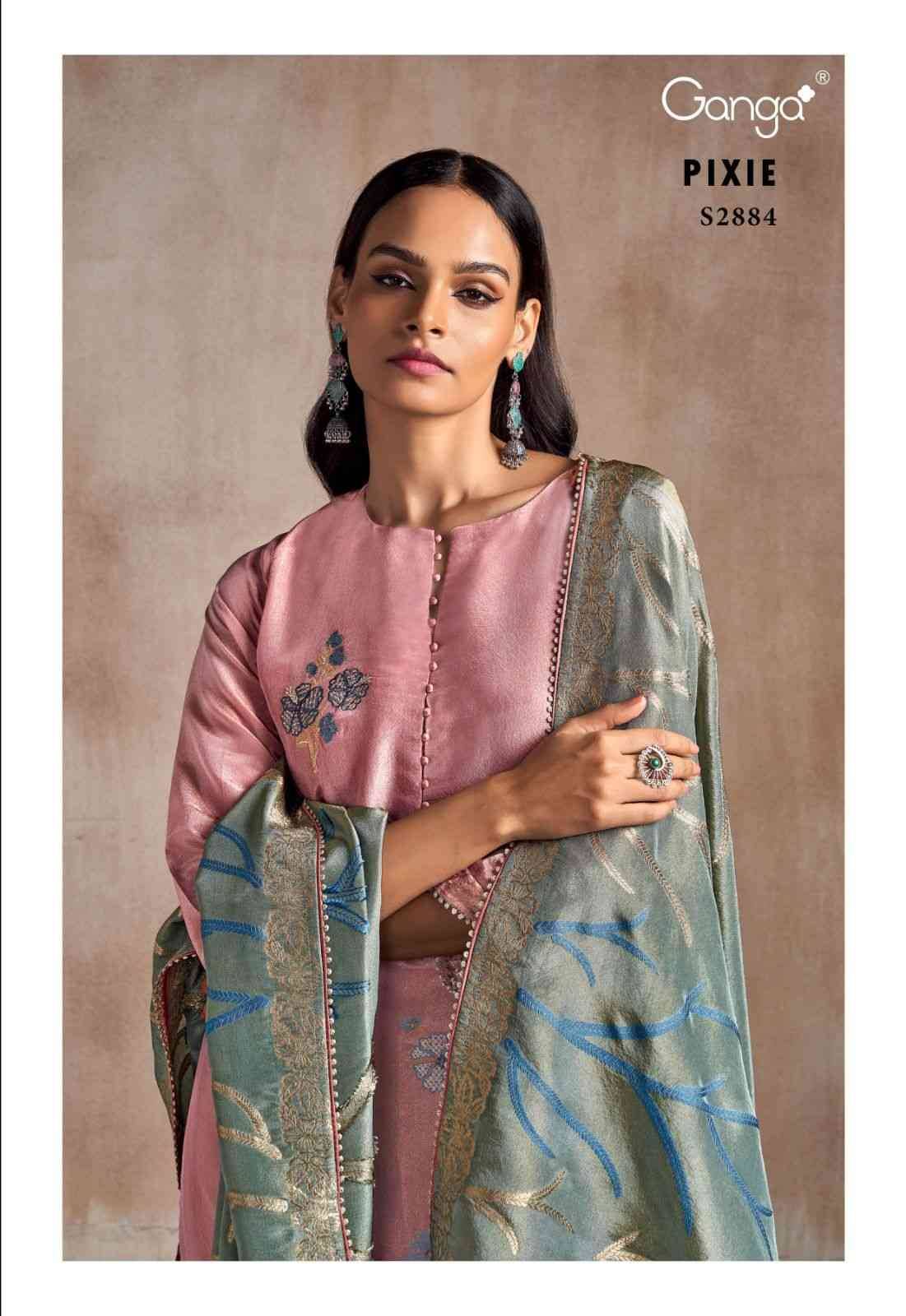 Pixie-2884 By Ganga Fashion 2884-A To 2884-B Series Beautiful Festive Suits Colorful Stylish Fancy Casual Wear & Ethnic Wear Pure Viscose Silk Jacquard Dresses At Wholesale Price